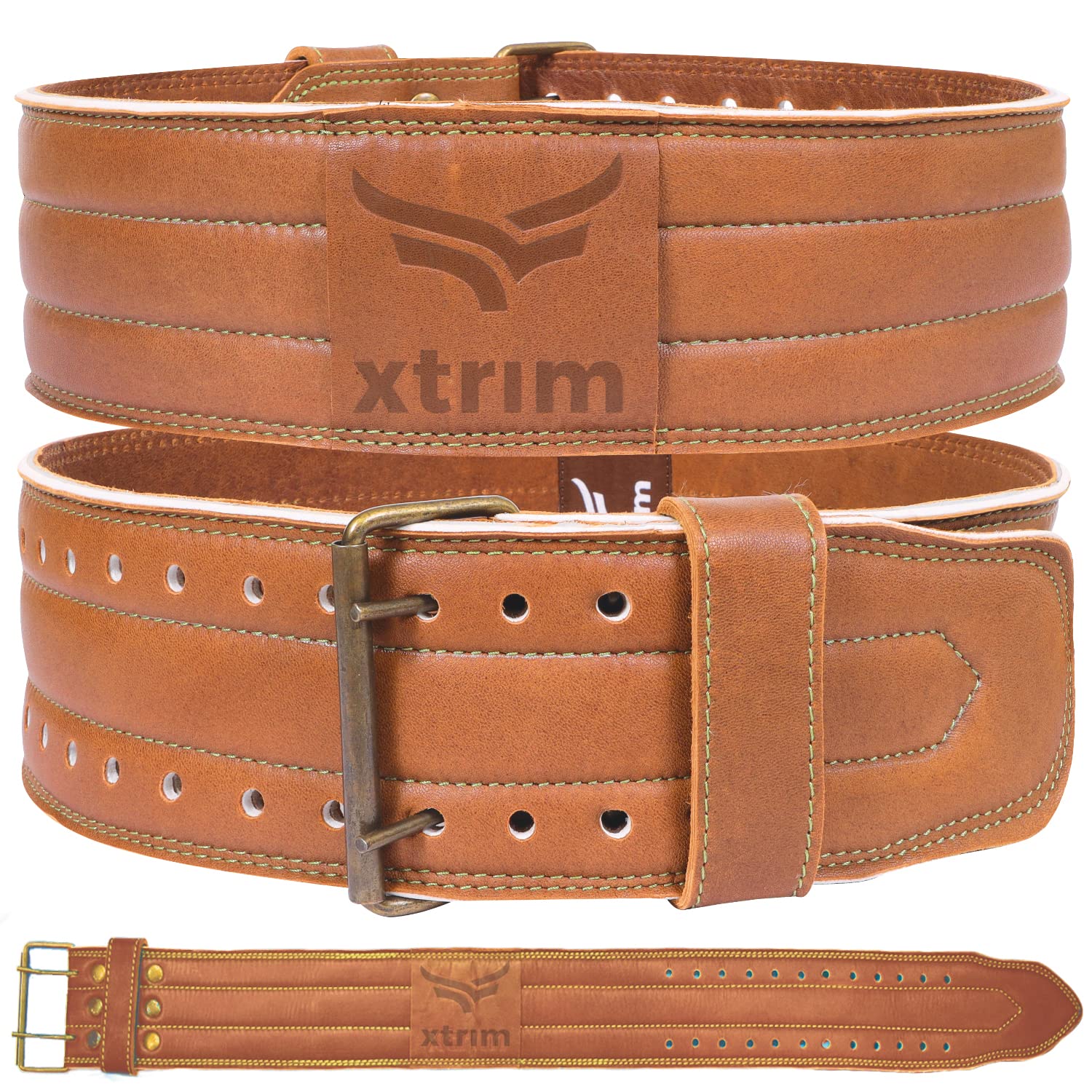 XTRIM Unisex Weightlifting Gym Belt with Double Metal Prong for Fitness Workout Leather | Stabilized Back Support | Contrast Stitching | 4 Inches Wide & 8mm Thick