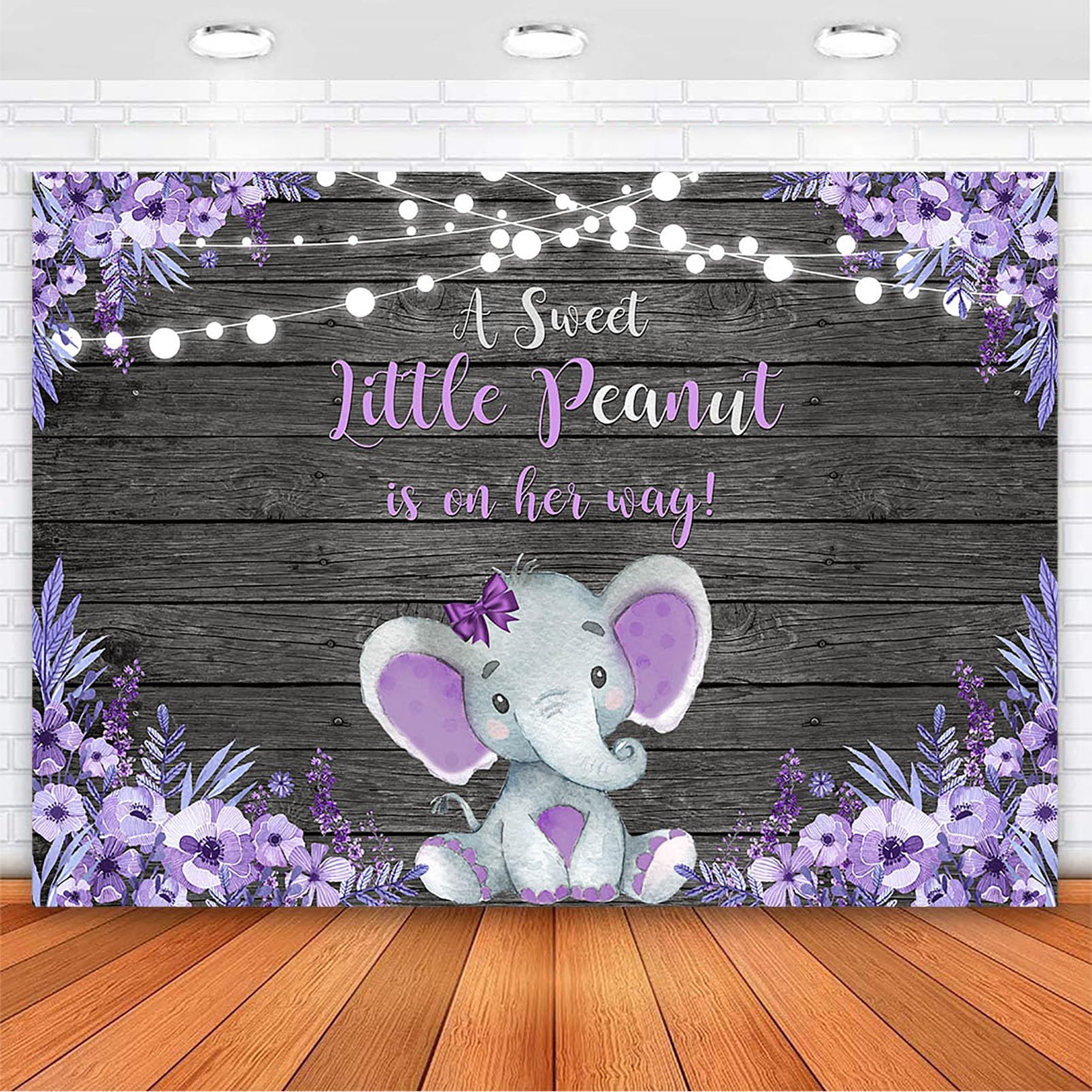 Avezano Purple Elephant Baby Shower Backdrop Rustic Lavender Floral Little Elephant Baby Shower Background A Sweet Little Peanut is on The Way Banner