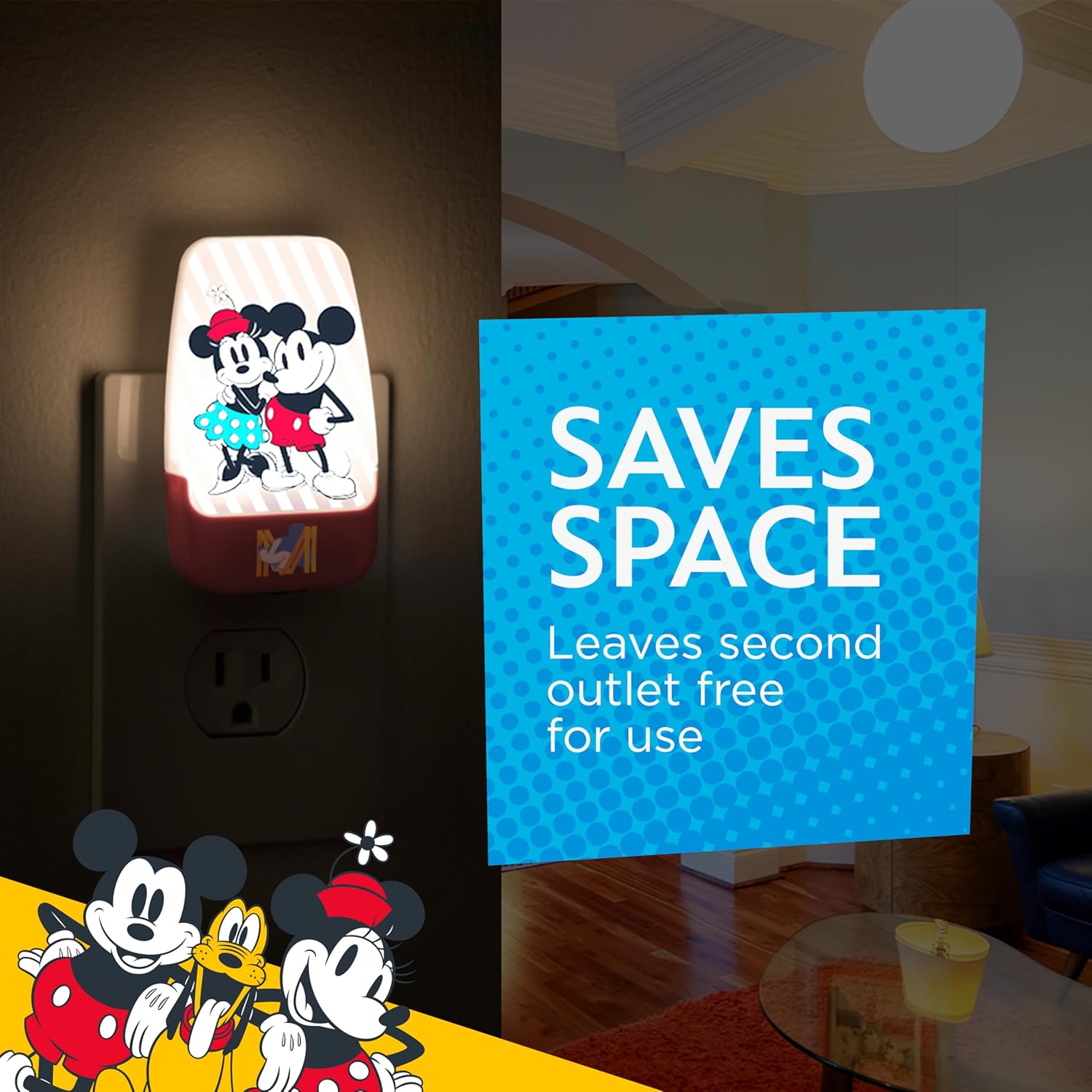 Disney Classic Mickey and Minnie LED Night Lights Plug Into Wall NightLight for Kids Room Decor Ambient Lighting Girls Boys Bedroom Bathroom Light Nursery 66812