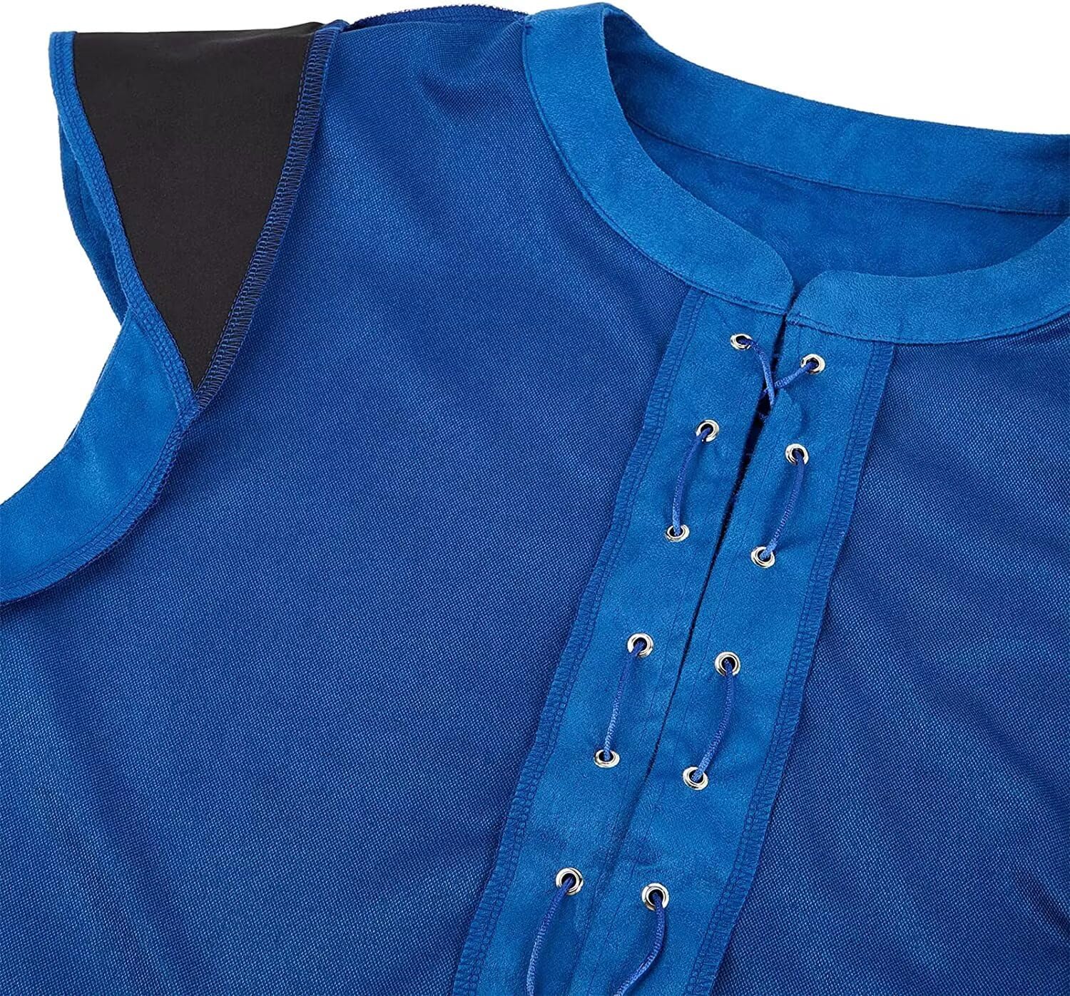 Renaissance Mens Costume Suede Leather Reversible Vest Medieval Pirate Gothic Waistcoat Lace-Up Victorian Halloween Blue 2XL - Image 5