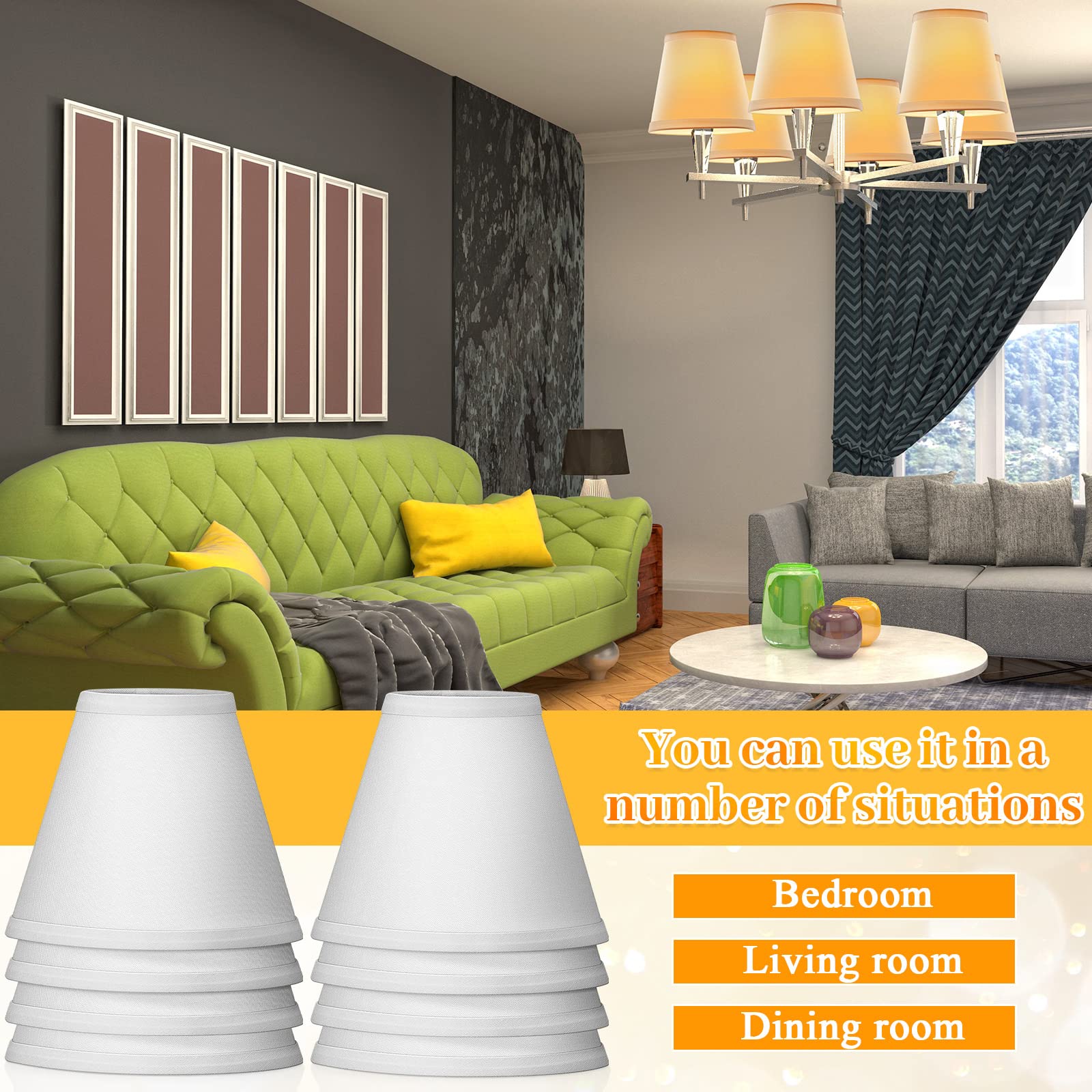 Chandelier Lamp Shades Small Lamp Shade Clip on Fitter Lampshade Linen Lamp Shades, 3" x 6" x 5", Set of 10 (White)