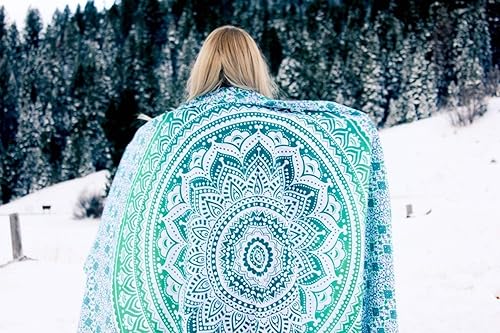 Vista 7 de Popular Handicrafts Tapestry Wall Hanging Hippie Ombre Mandala Bohemian HippyMetallic Shine Intricate Indian Tapestries Bedspread 84 x 90 Inches