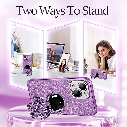 Miniatura 9 de Buleens Funda para iPhone 14 Pro Max de astronauta fundas transparentes para iPhone 14 Pro Max con papel de purpurina y soporte para hombre espacial