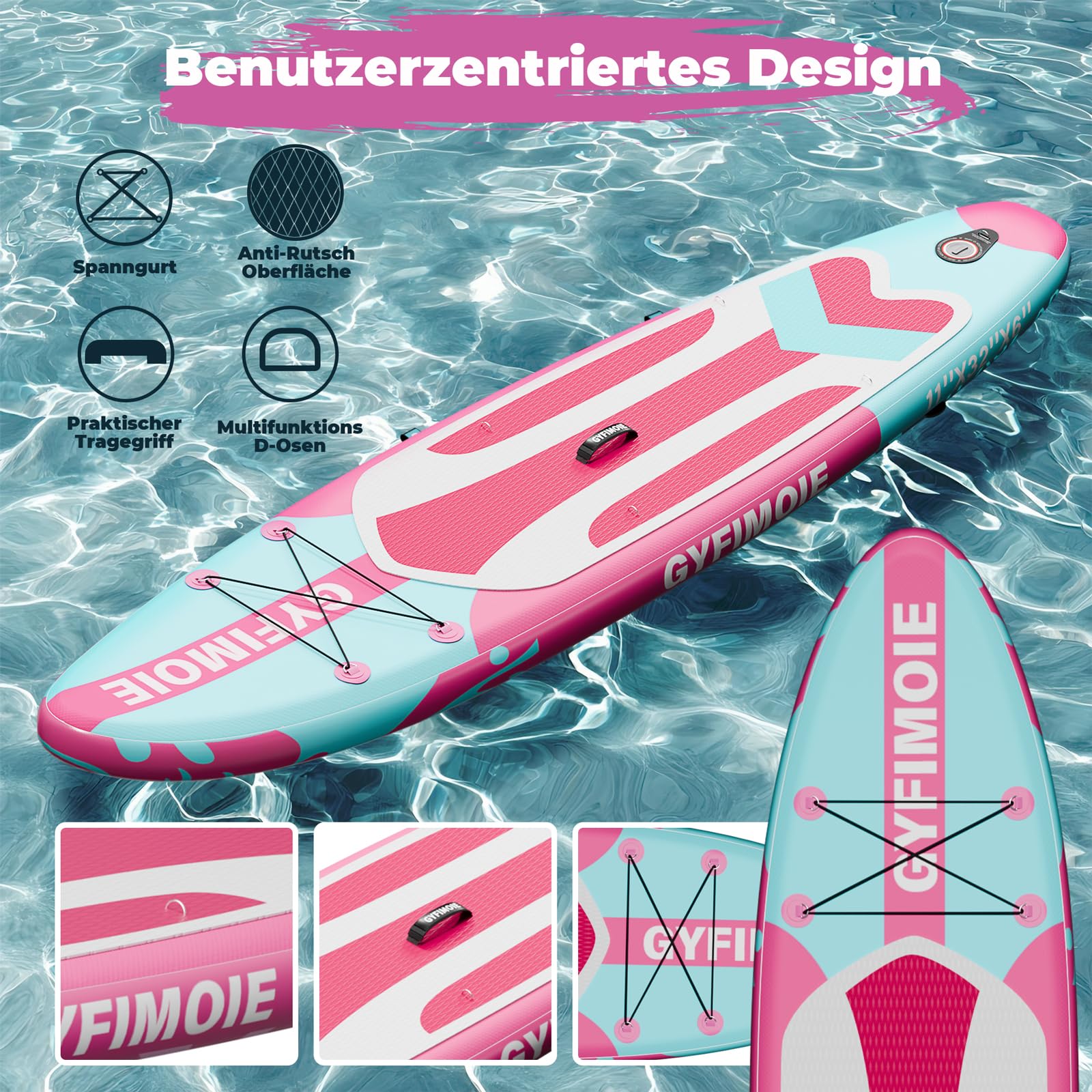 Gyfimoie Tavola da SUP gonfiabile di alta qualità, 325 cm, con supporto universale per fotocamera, accessori completi, pagaia regolabile, per principianti ed esperti