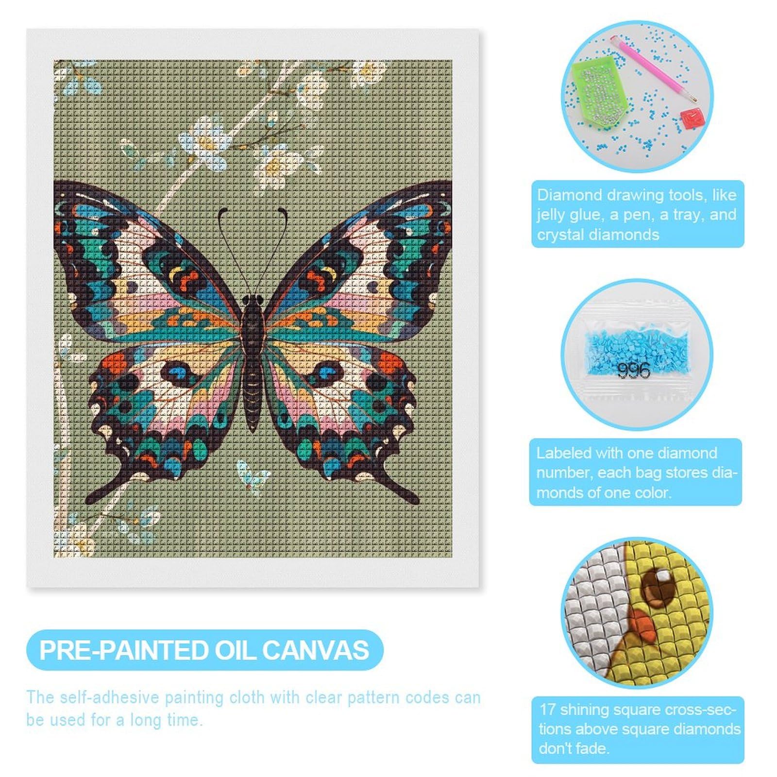Vlinder Bloem Diamant Art Kits voor Volwassenen/Kinderen, Volledige Ronde Boor Diamanten Stippen 5d Diamond Painting Kit, Strass Kruissteek Borduurwerk Crystal Art, 5d Gem Art voor Muur Home Decor