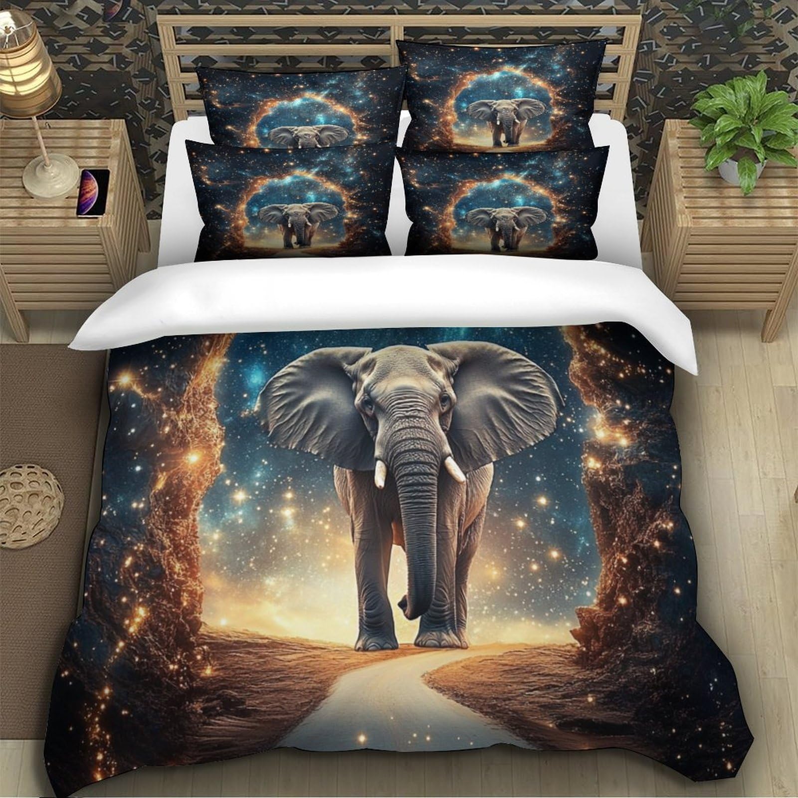 Elefante Impressione 3D 3 pz fodera per edredone Fantasia del portale cosmico coperteletto microfibra ipoallergenica zip per bambini adolescenti adulti King（220x240cm）