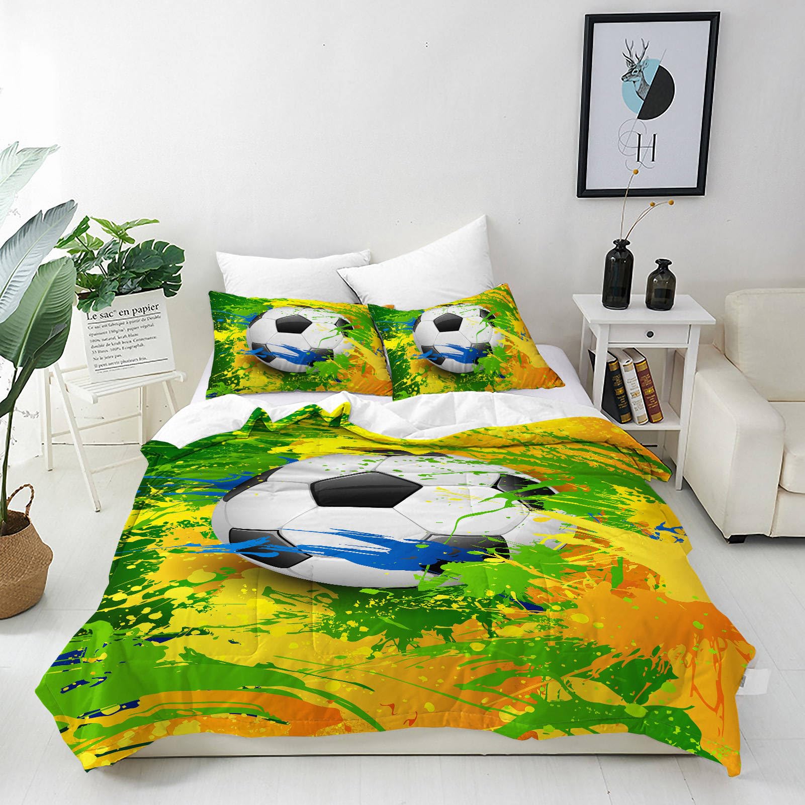ANHOPE Football Duvet Cover Set Soft Lightweight Microfibre 3 Piece Bedding Set with 2 Pillowcase Painting Sports Soccer Ball Print Pattern Kids Boys Girls Teens Quilt Cover with Zipper Closure Double โ image 1
