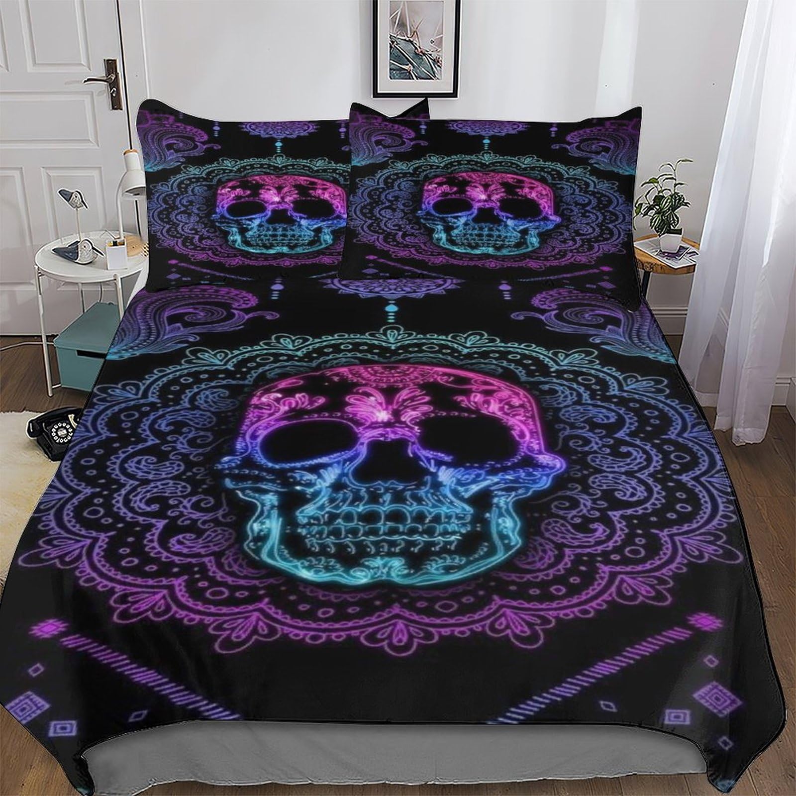 Dcccy Skull-10 Skull 3D Bedding Set Comforter Cover 3 Pcs With Pillowcases For Adults Teenager Kids Quilt Cover Soft Duvet Cover Double (200X200cm)