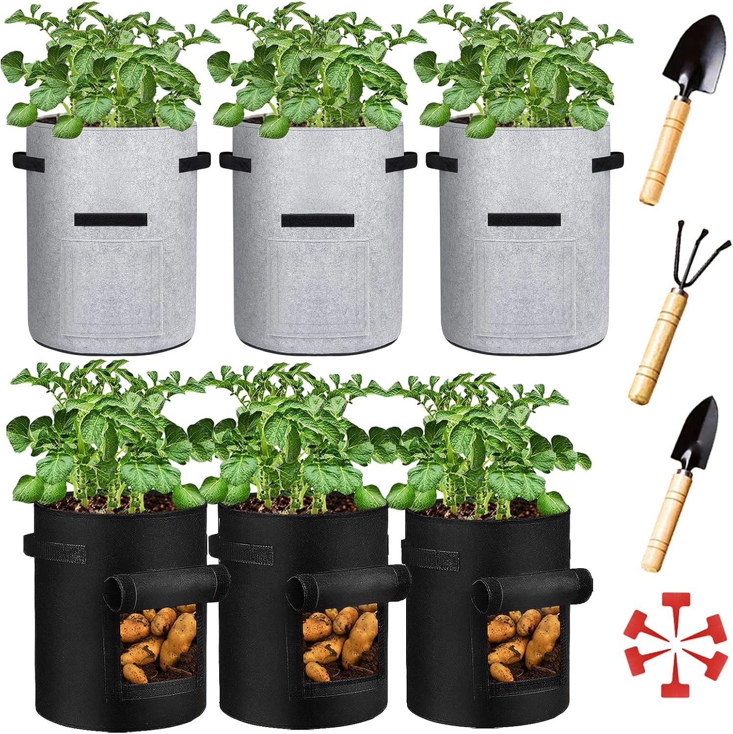 BIJOKETTEN 6 Pack 10 Gallon Potato Grow Bags with Flap Window ,Garden
