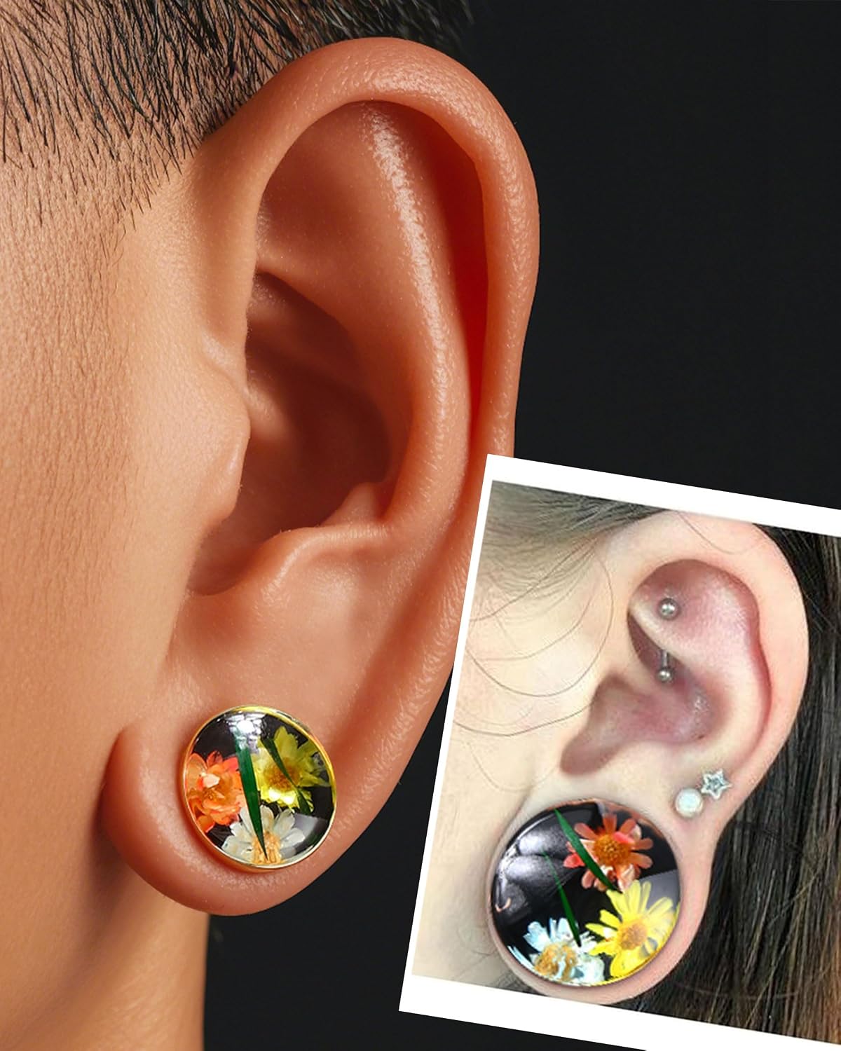 Jewseen 2g-1’’ Ear Gauges Plugs 2Pcs Ear Tunnels Double Flared Gauges Tunnels Stretchers Ear Plugs Piercing Jewelry for Women