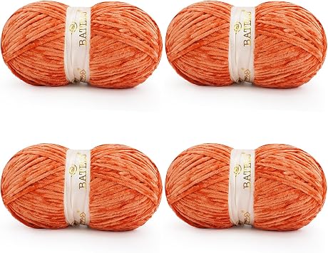 Velvet Chenille Yarn for Crocheting & Knitting 1440 Yards, Soft Thick Fluffy Bulky Blanket Yarn, 4 Pack of 10.5oz Burnt Orange