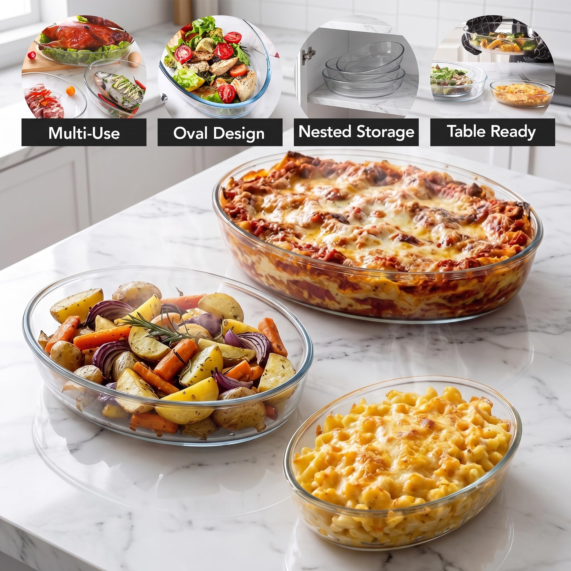 OVENTE Glass Baking Dish Set - 3 Piece Bakeware -2 OVENTE Glass Baking Dish Set - 3 Piece Bakeware -2