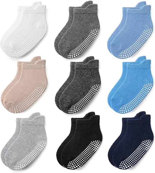 JAKIDAR Baby Toddler Socks Non Slip 9 Pairs Cotton Ankle Grip Socks for Boys Girls Baby Kids Infants Children