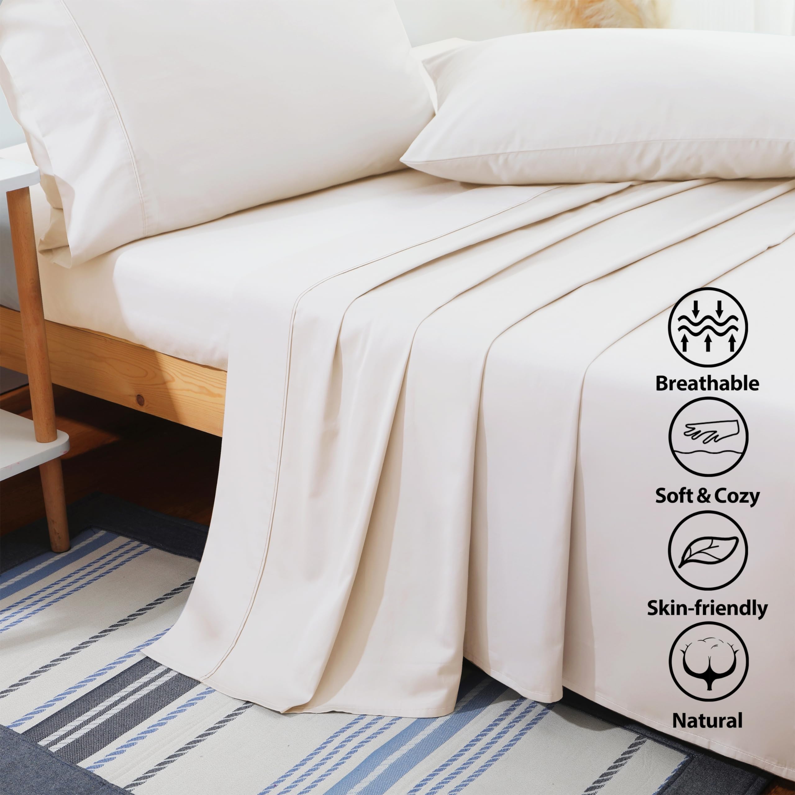 Shunjie.Home Lenzuolo con angoli per letto matrimoniale king size, 400 fili, 100% cotone egiziano, non si stropiccia, non scolorisce, antimacchia (beige, cal)