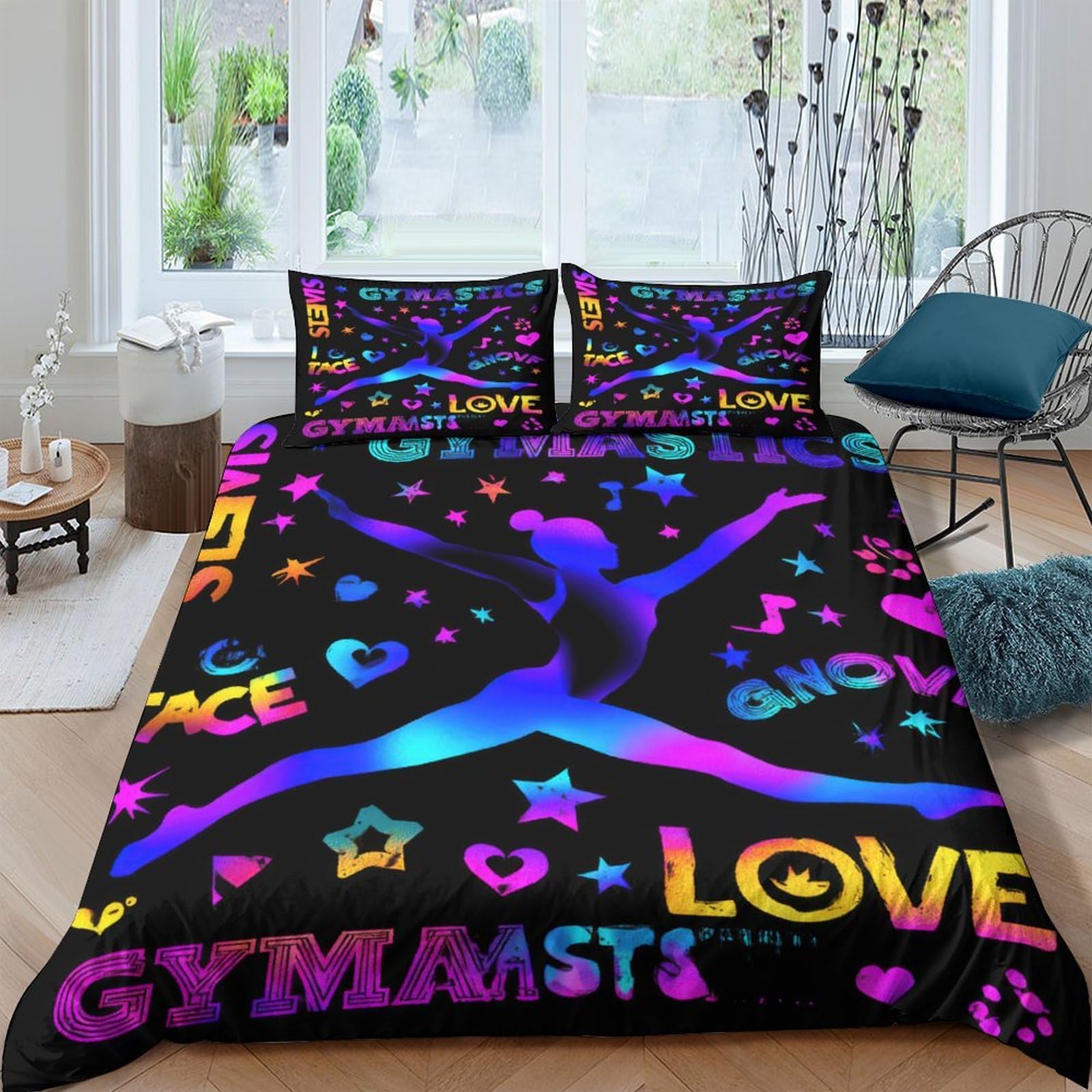 Ctjqhvkz Style-6 3D Printed Gymnastics Silhouette Fitted Sheet Microfiber Colorful Stars Bed Cover For Bedroom Dorm Mattress Decor Single（135X200cm）
