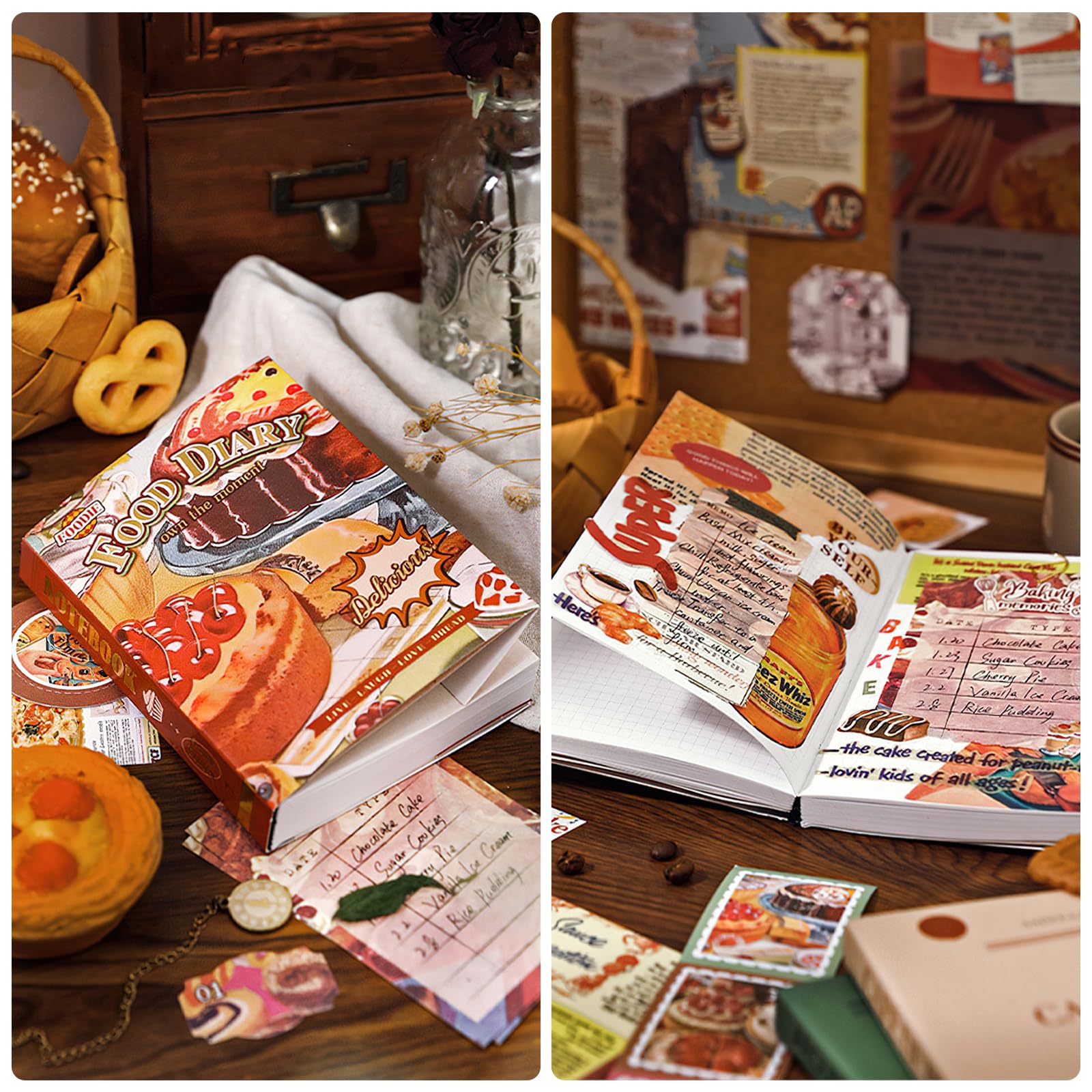 Kit de fournitures de scrapbooking, fournitures de journal de pacotille vintage, kit de scrapbooking avec autocollants esthétiques éphémères, mignon set de papeterie, kit de journal à billes