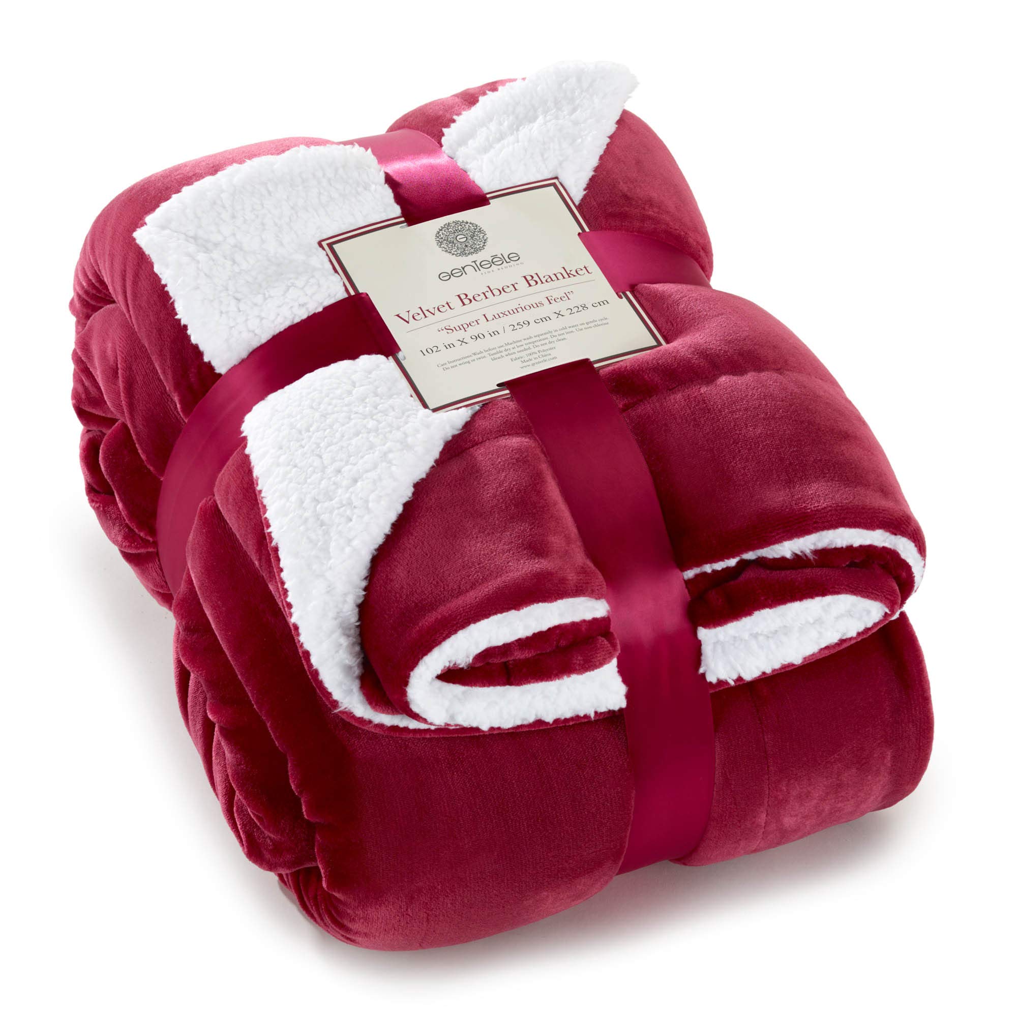 Genteele Sherpa Throw Blanket Super Soft Reversible Ultra Luxurious Plush Blanket, 102 x 90 inches, Rich Burgundy Red/White