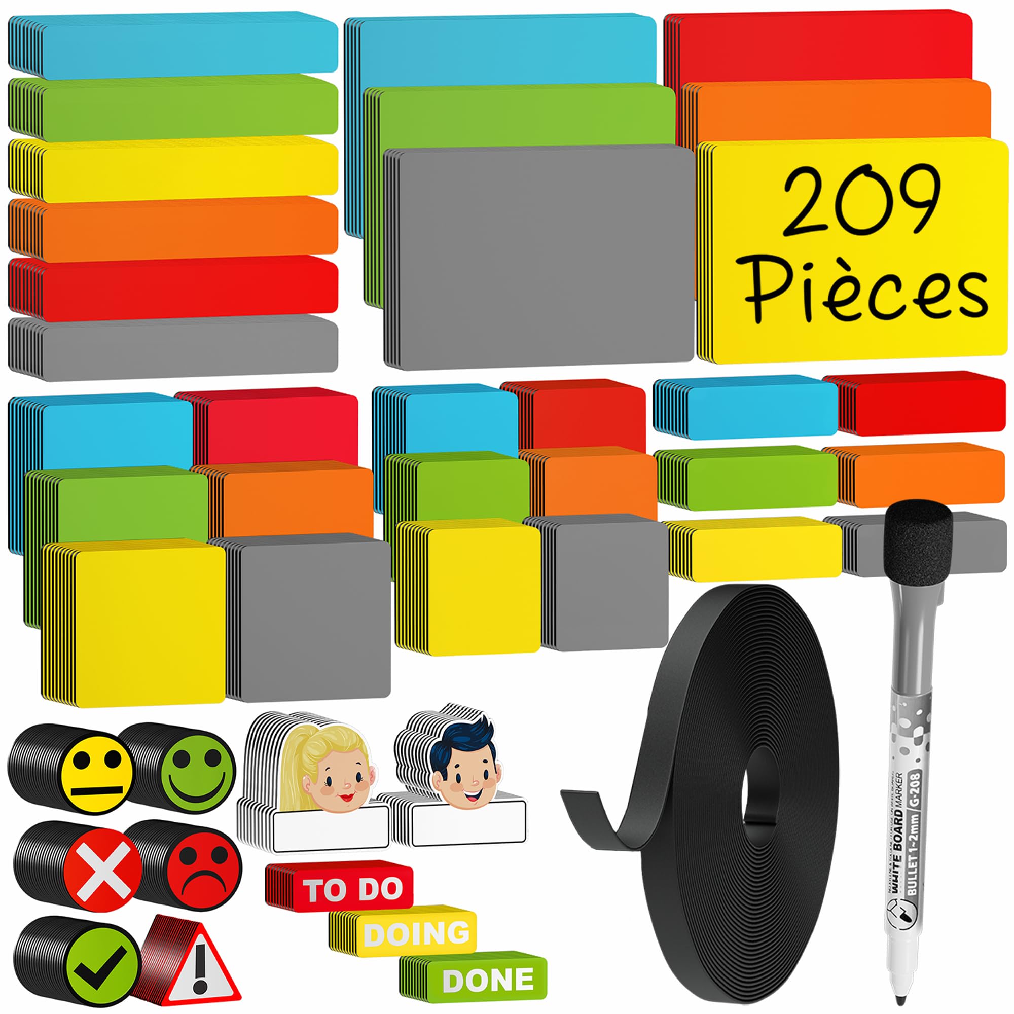 209 Étiquettes Magnétiques Effaçables & Inscriptibles - Scrum - Lot de aimants et Accessoires inscriptibles pour Tableau Blanc, Tableau magnétique, Tableau magnétique et réfrigérateur