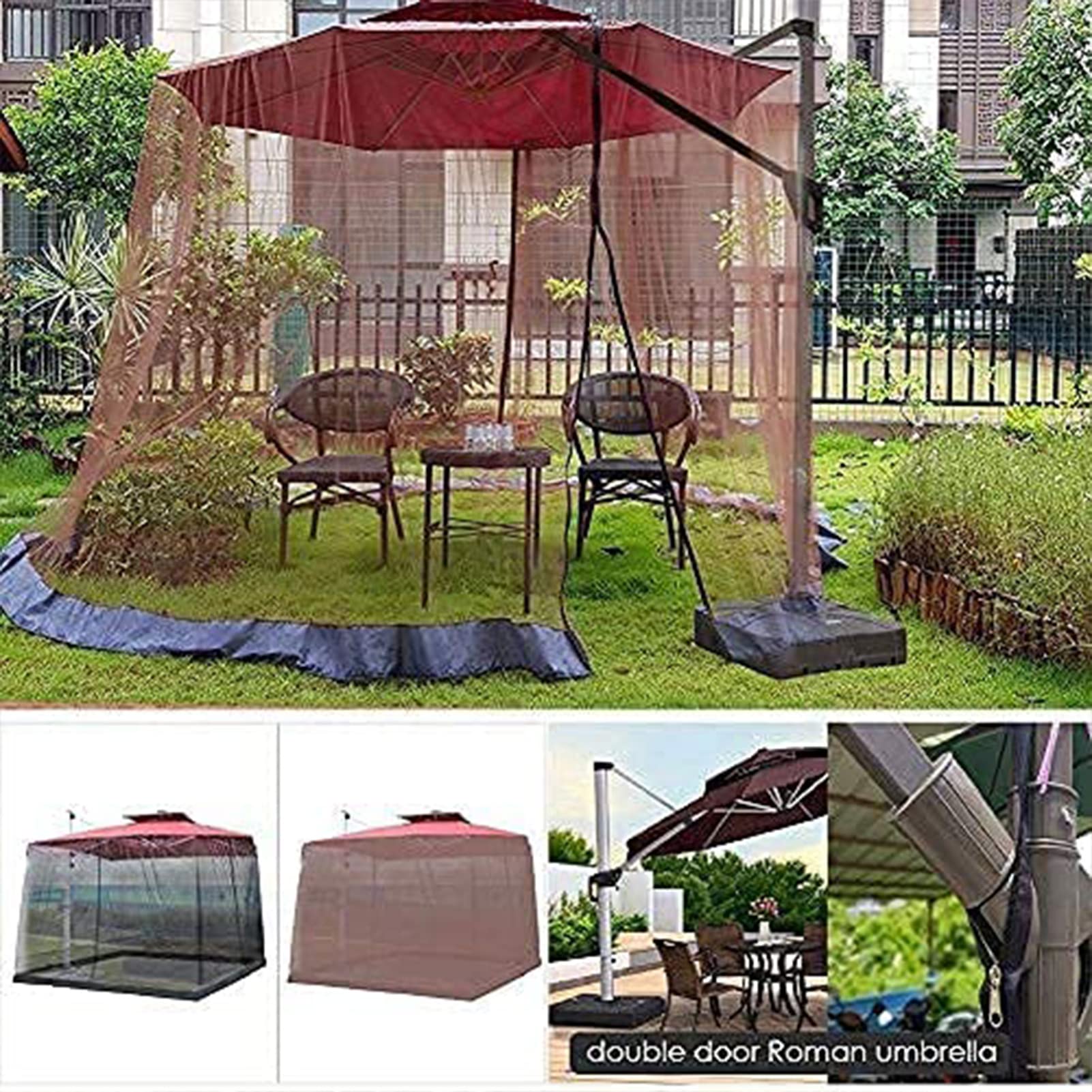 Zanzariera quadrata regolabile con doppia cerniera, adatta per ombrelloni a sbalzo da terrazza da 300 m e gazebo da esterno, colore nero, 300 x 300 x 230 cm