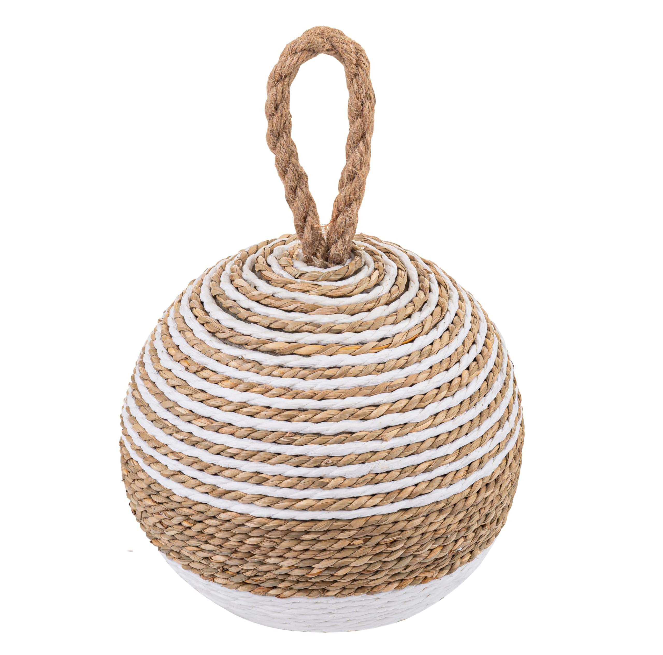 PEMAR Natural Wicker Door Stopper with Handle, Rustic Farmhouse Decorative Door Stop, Heavy Indoor Doorstop, Nautical Blocker Jammer 6.3''D Sphere