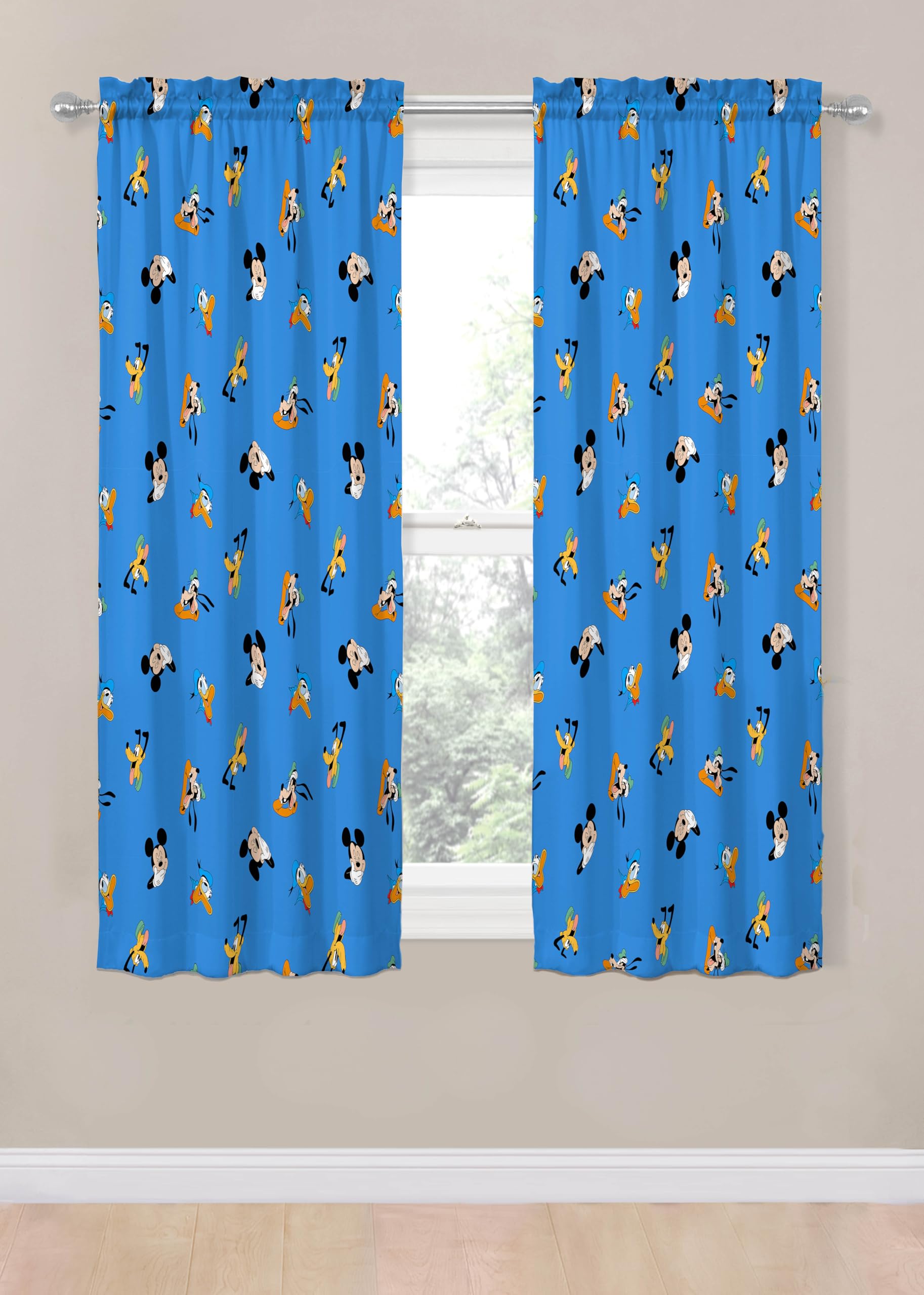 Jay Franco Window Curtains for Kids Bedroom 4-Piece Drape Set with 2 Tiebacks, Blue - Mickey Mouse, 42