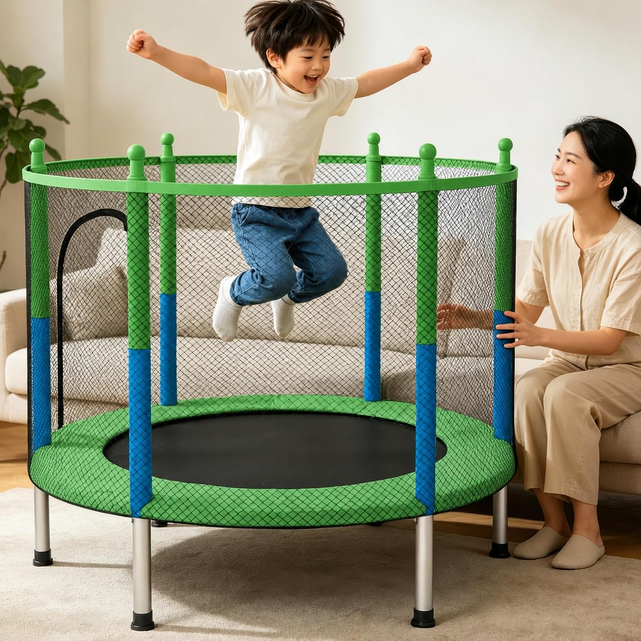 Amazon | トランポリン 子供用 直径120cm 安全ネット付き 高耐久 強力