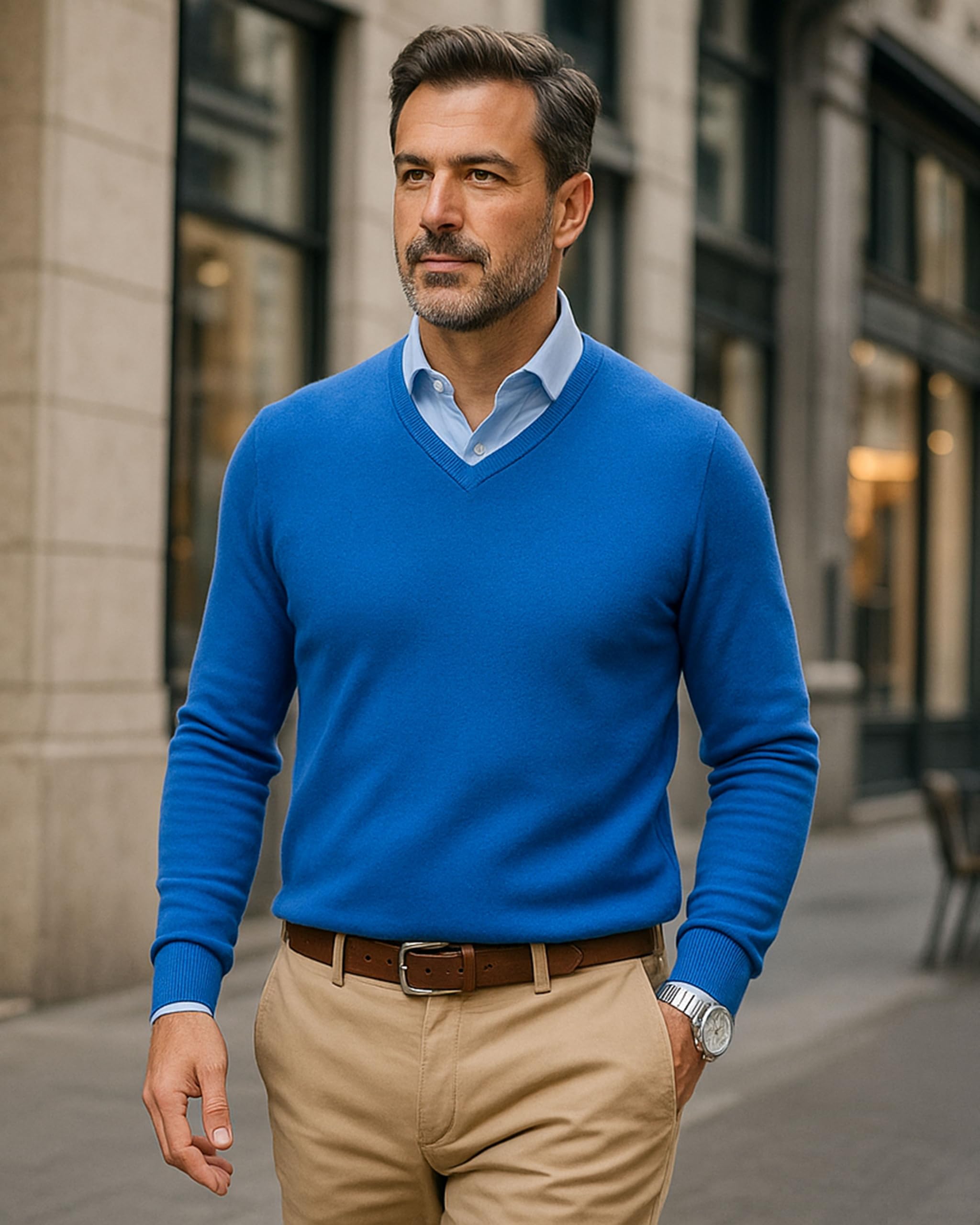 Maglione Uomo Collo a V in 100% Cashmere Lana Kashmire Invernale Con Manica Lunga
