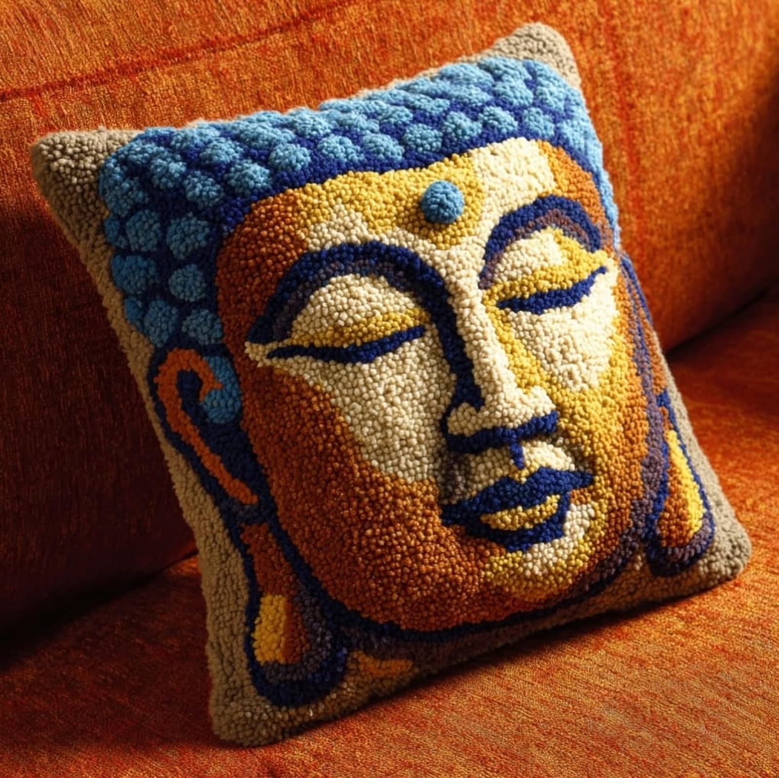 WallustrioaW Latch Hook Pillow Kit 43x43cm,Buddha Statue