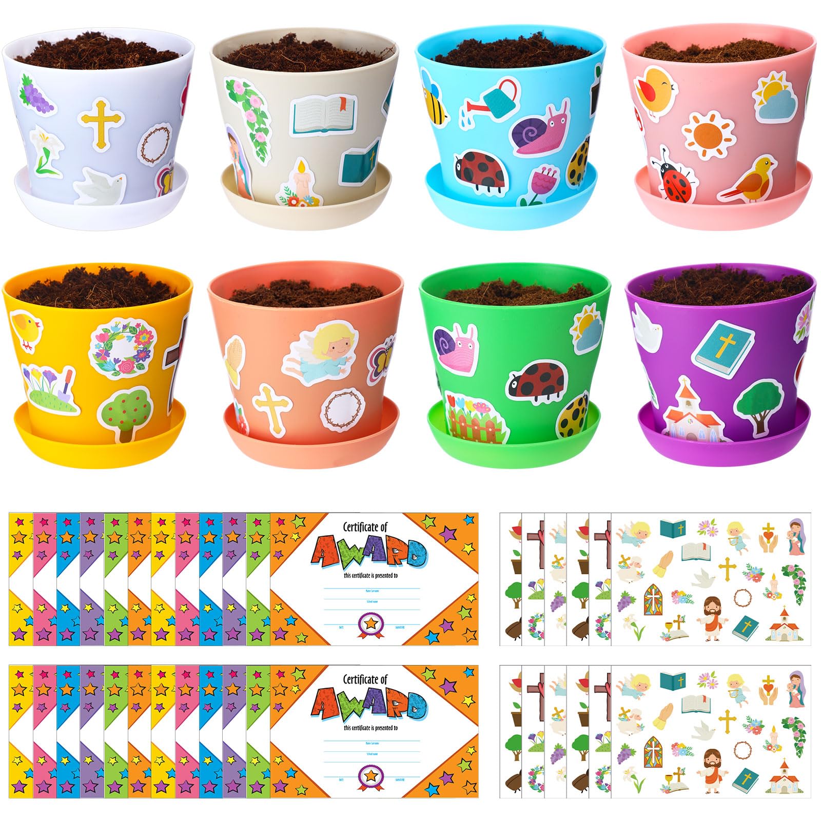 Pots de fleurs en plastique colorés Domensi par 30 avec cartes pour activités scolaires d'été