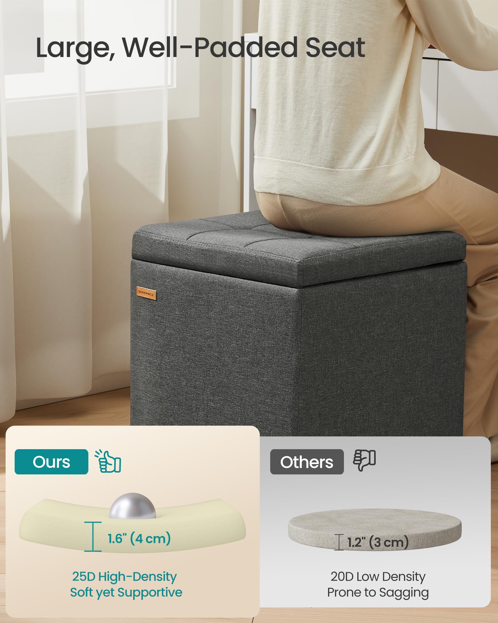 Best Square Ottoman Picks for 2026 1 SONGMICS Square Storage Ottoman, Foot Stool Footrest with Legs, Ottoman Cube wit — product photo