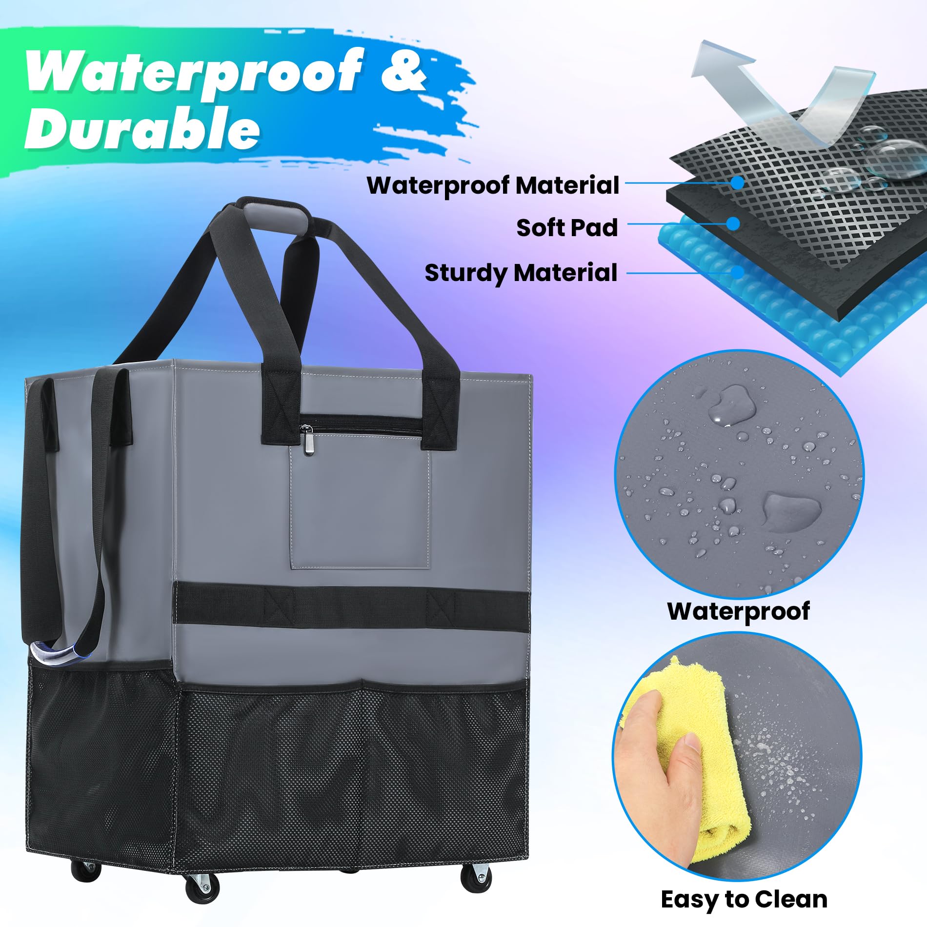 Borsa della spesa riutilizzabile su ruote, borsa della spesa con ruote, borsa della spesa con grande capacità e multi-tasca, borsa per la spesa pieghevole con ruote, limite di 39,9 kg (piccolo)