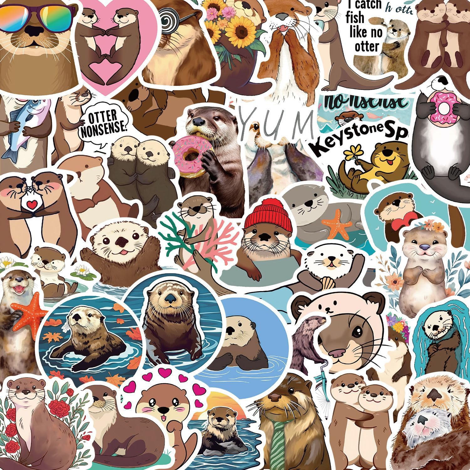 Cute Otter Stickers for Kids Teens Adults, 50PCS Kawaii Animal Waterproof Stickers for Water Bottles Laptop Scrapbook Journals Phone, Funny Otter