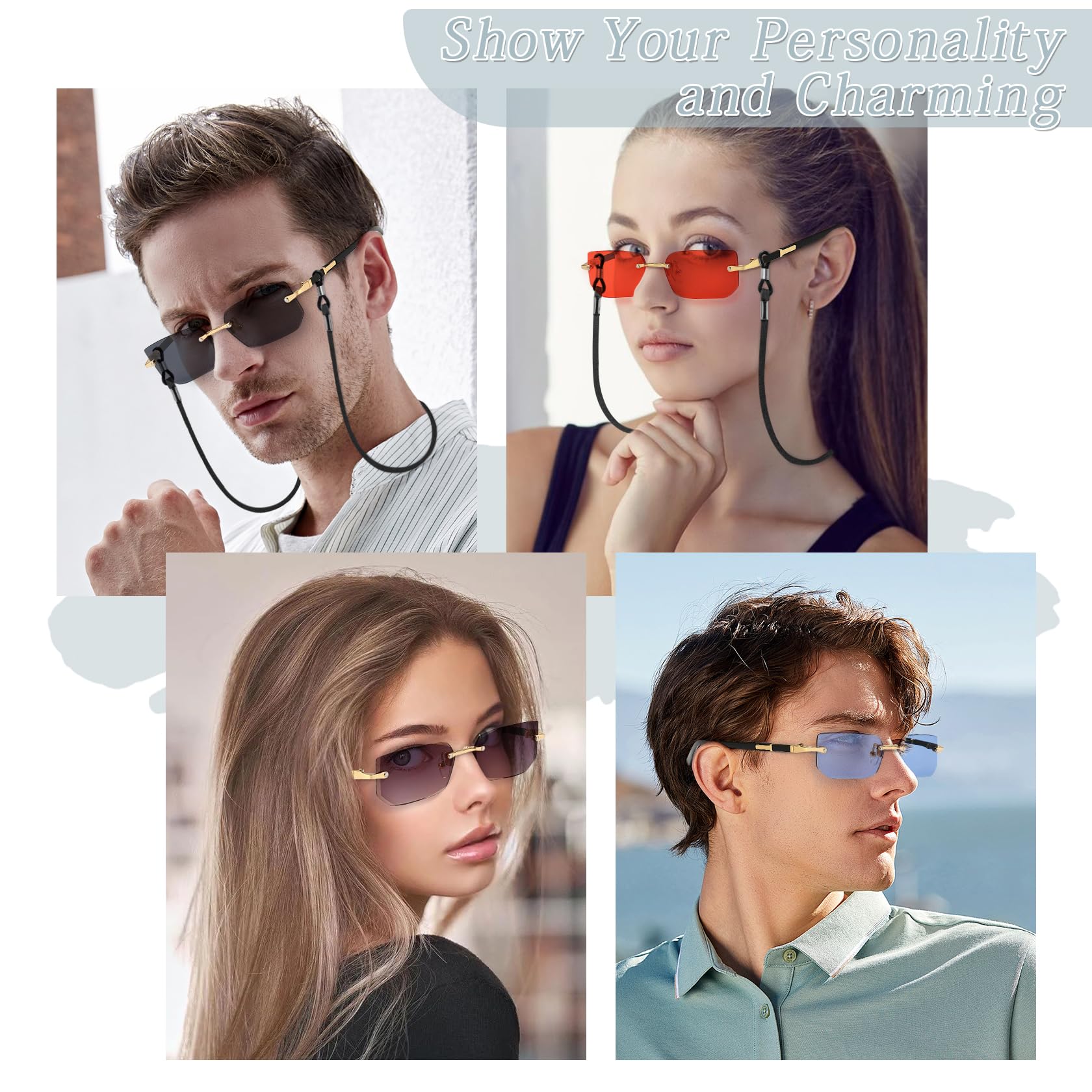 Gafas de Sol Sin Montura Rectangulares, Retro Vintage Lentes Cuadrados, Protección UV, Cuadradas de Moda para Mujer Hombre, Gafa Lente Tintadas