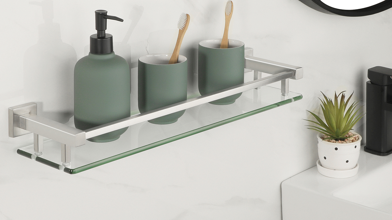 SOYYD Tempered Glass Shelf Bathroom Shelf With Rail Wall Mounted Tempered Glass Shelf Square