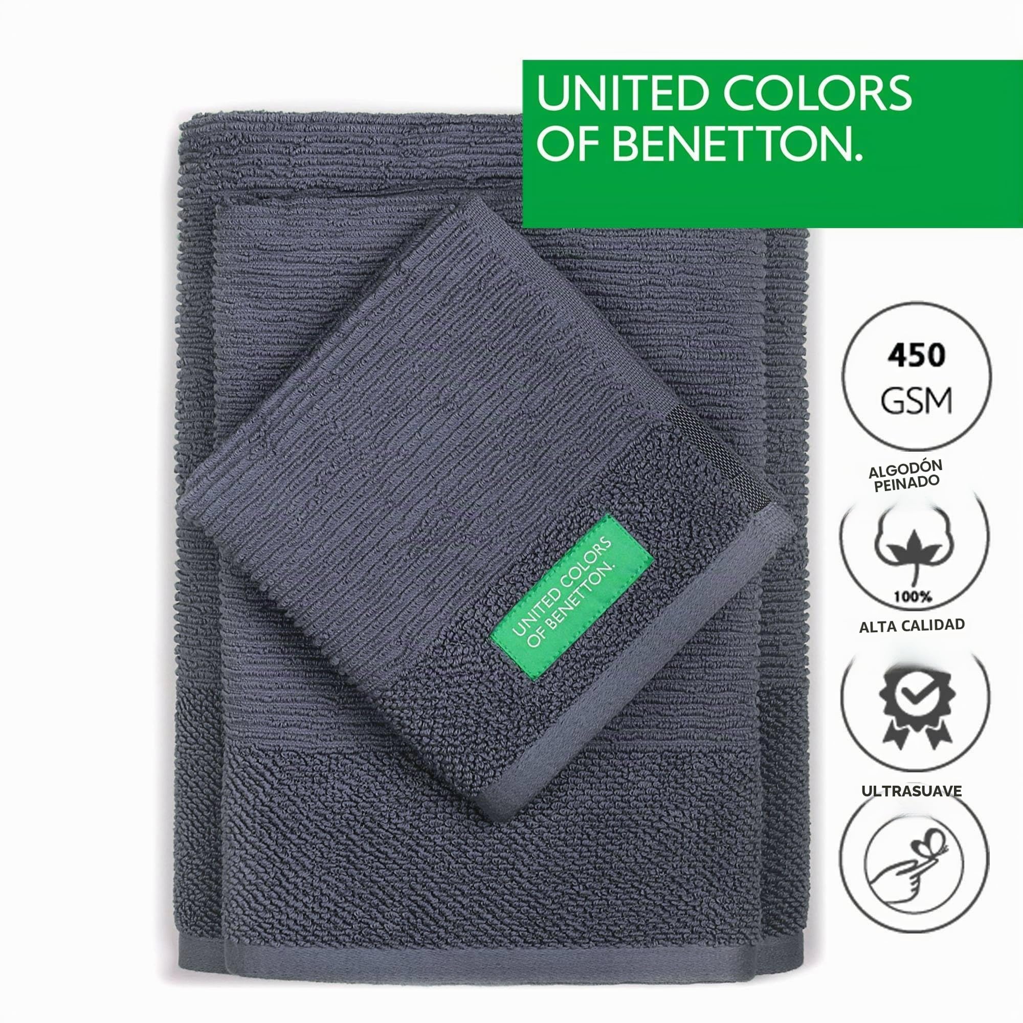 Juego de Albornoz M/L 100% Algodón + Set de 3 Toallas de Baño (30x50 + 50x90 + 70x140cm) 450GSM de color Gris oscuro Benetton