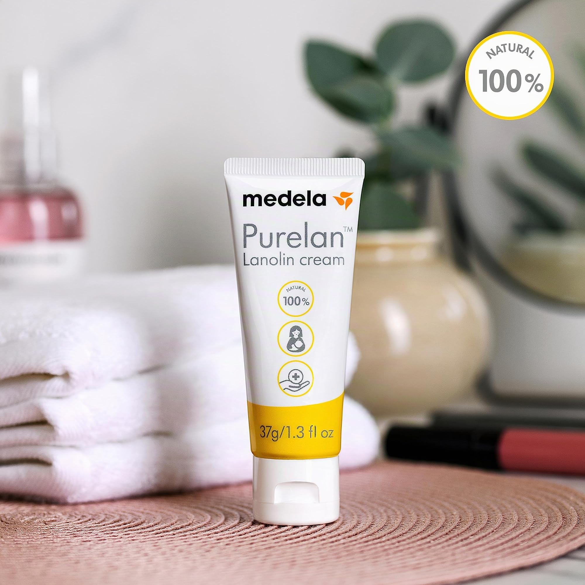 Medela crema de lanolina Purelan para pezones, alivio para pezones doloridos y piel seca, a base de ingredientes naturales, hipoalergénica y probada dermatológicamente, sin fragancia, 37 g