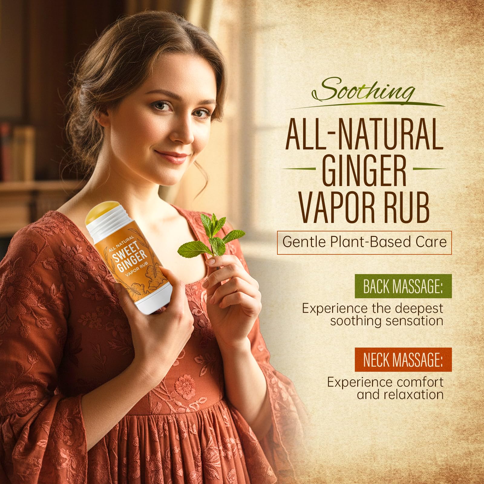 Sweet Ginger Vapor Rub Stick, Multipurpose Vapor Rub with Ginger and Peppermint extracts for Knee Neck Back Massage (1) - 3