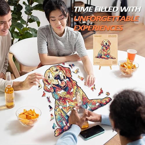 Miniatura 3 de Rompecabezas de madera para adultos, leal Golden Retriever, rompecabezas de forma única, regalo para adultos, rompecabezas con forma de animal (S,