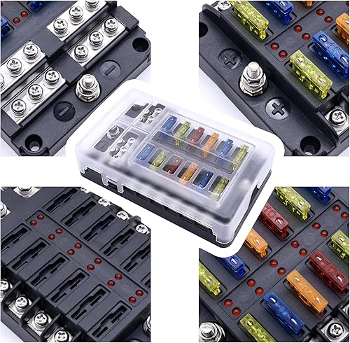 Miniatura 3 de HiSport Bloque de fusibles de hoja de 12 vías de 12 V con indicador LED, cubierta impermeable, soporte de caja de fusibles ATCATO de 12 circuitos