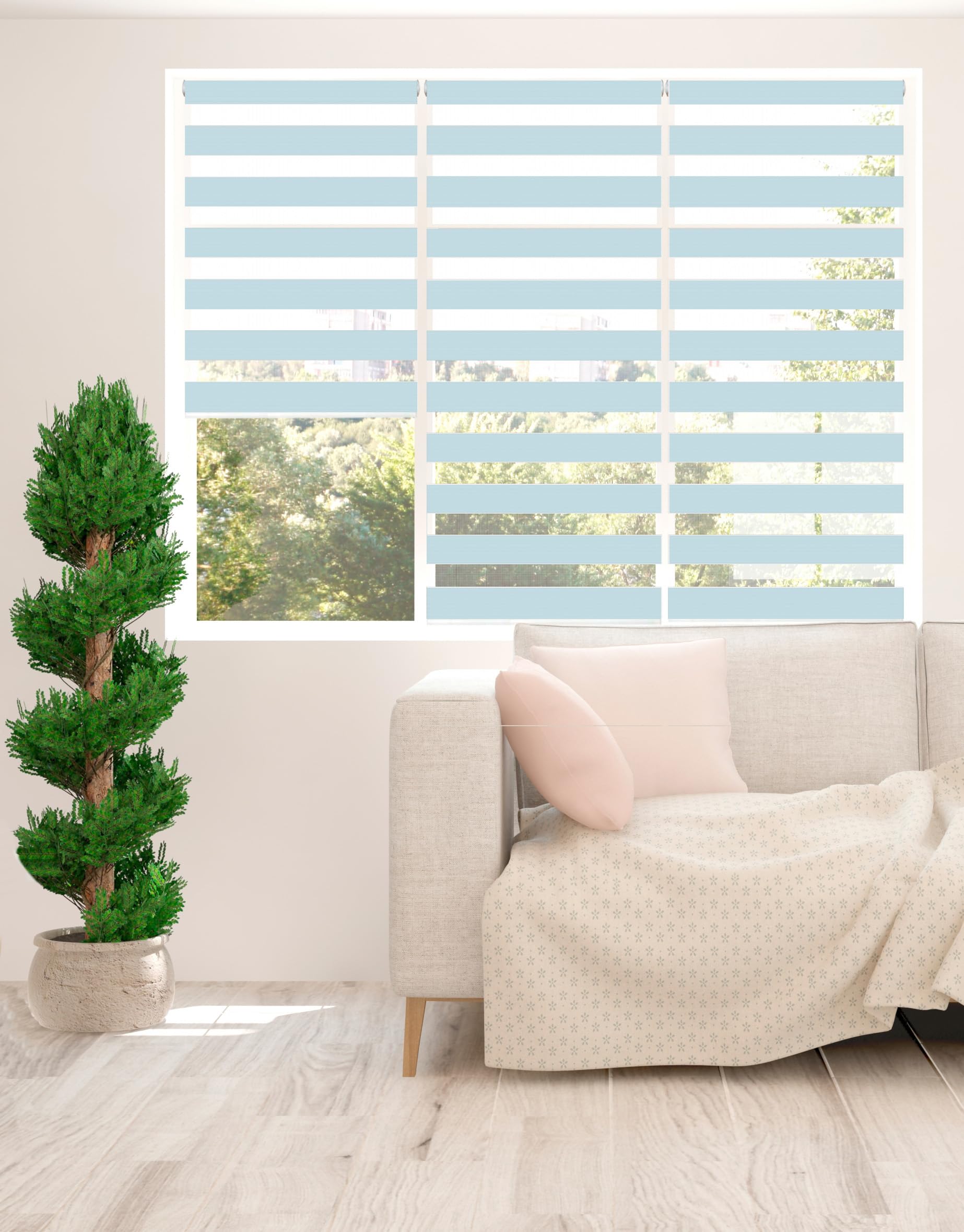 Zebra Blinds- Day Night Zebra Blinds for Windows - Dual Layer Striped Fabric,Light Control Privacy Shades,Aluminium Cassette,Easy Fit Modern Roller Blinds – 155cm Drop (Blue, 82.5cm Width)