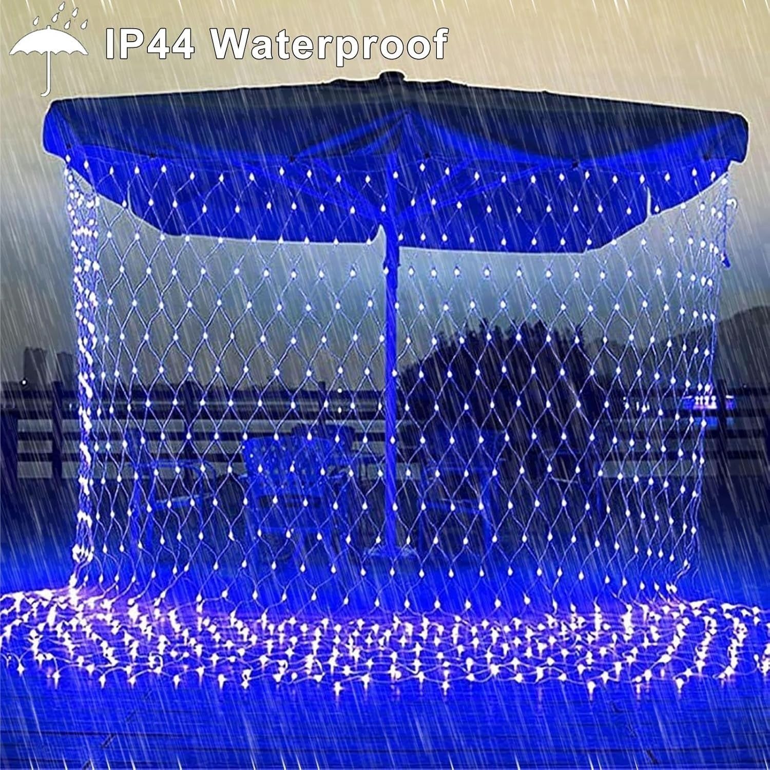 Wodoodporne Sznury Świetlne Z Siatką 1,5 X, M, 96 Diod LED, Zasilane Energią Słoneczną, Idealne Na Zewnątrz, Do Ogrodu, Wesele(Blau,3m x 2m 200led)
