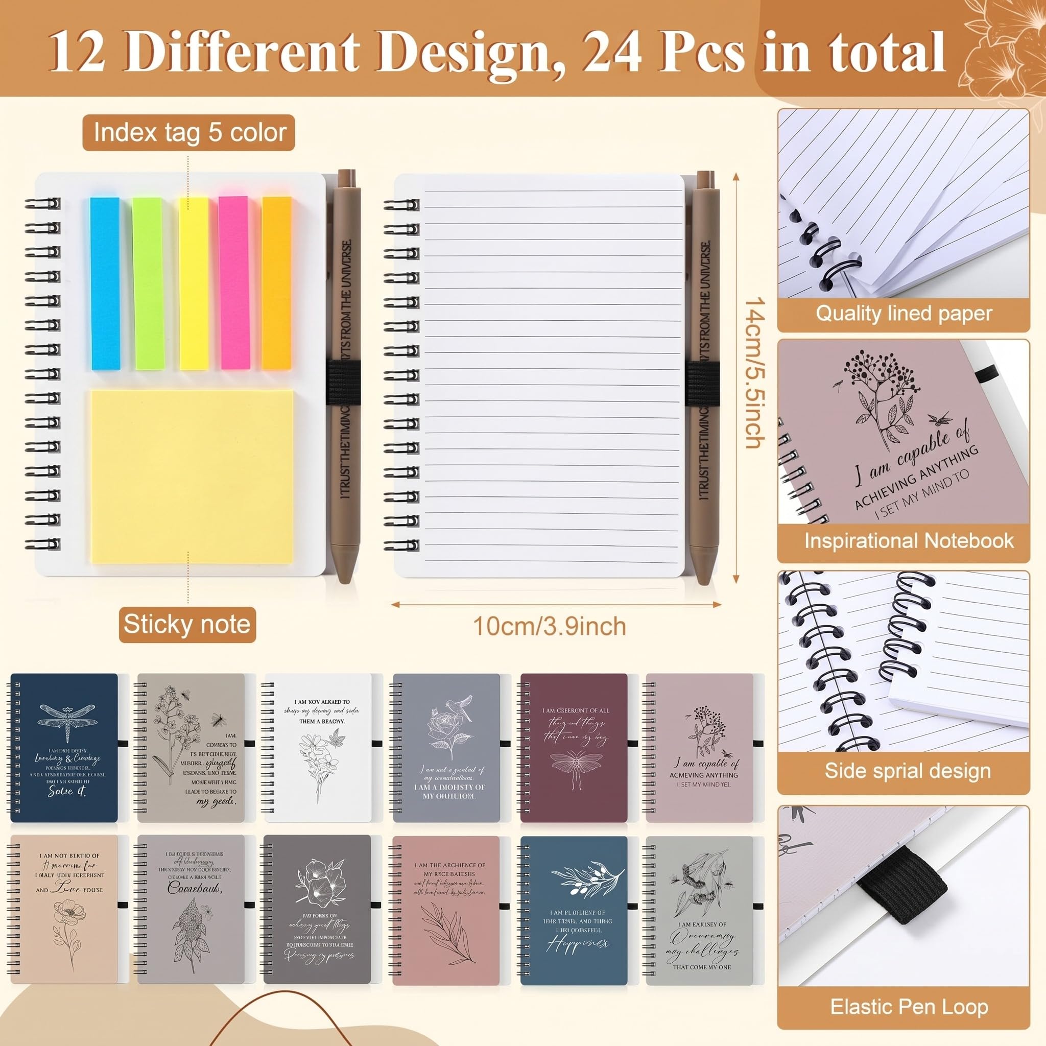 Kosiz Set da 48 pezzi/24 regali di affermazione positiva, diari a spirale con penne, regali per la festa del papà, dipendenti, colleghi, insegnanti, infermiere, volontari, studenti (semplice)