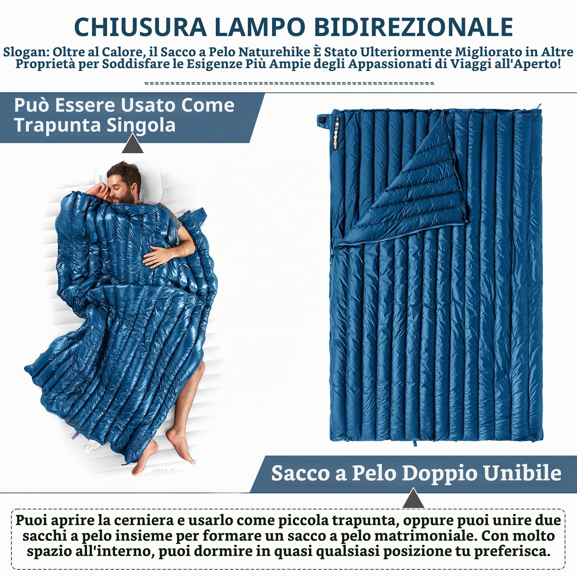 Naturehike Sacco a Pelo a Busta Ultra Leggero per Adulti, 3-4 Stagioni, Sacco a Pelo Impermeabile per Campeggio, Escursionismo, Alpinismo, Interno, Zaino, Esterno, Piumino d'Anatra