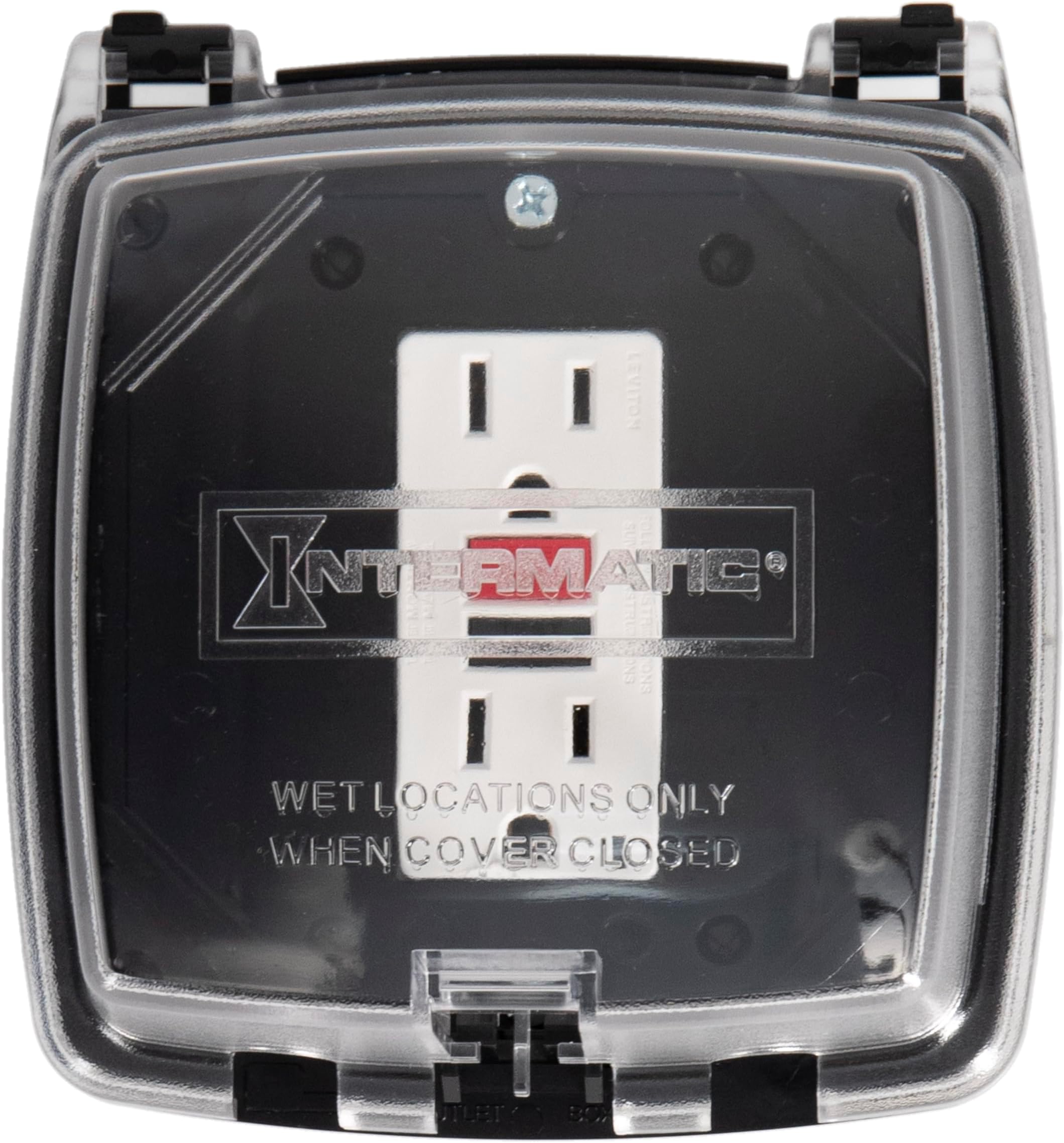 Intermatic WP1020C 2-1/4” Deep Weatherproof Outlet Cover – UV Stabilized Clear, GFCI & Duplex, Vertical Mount, UL Certified – Fits Single Device Only for Larger Double-Gang 4” x 4” Boxes