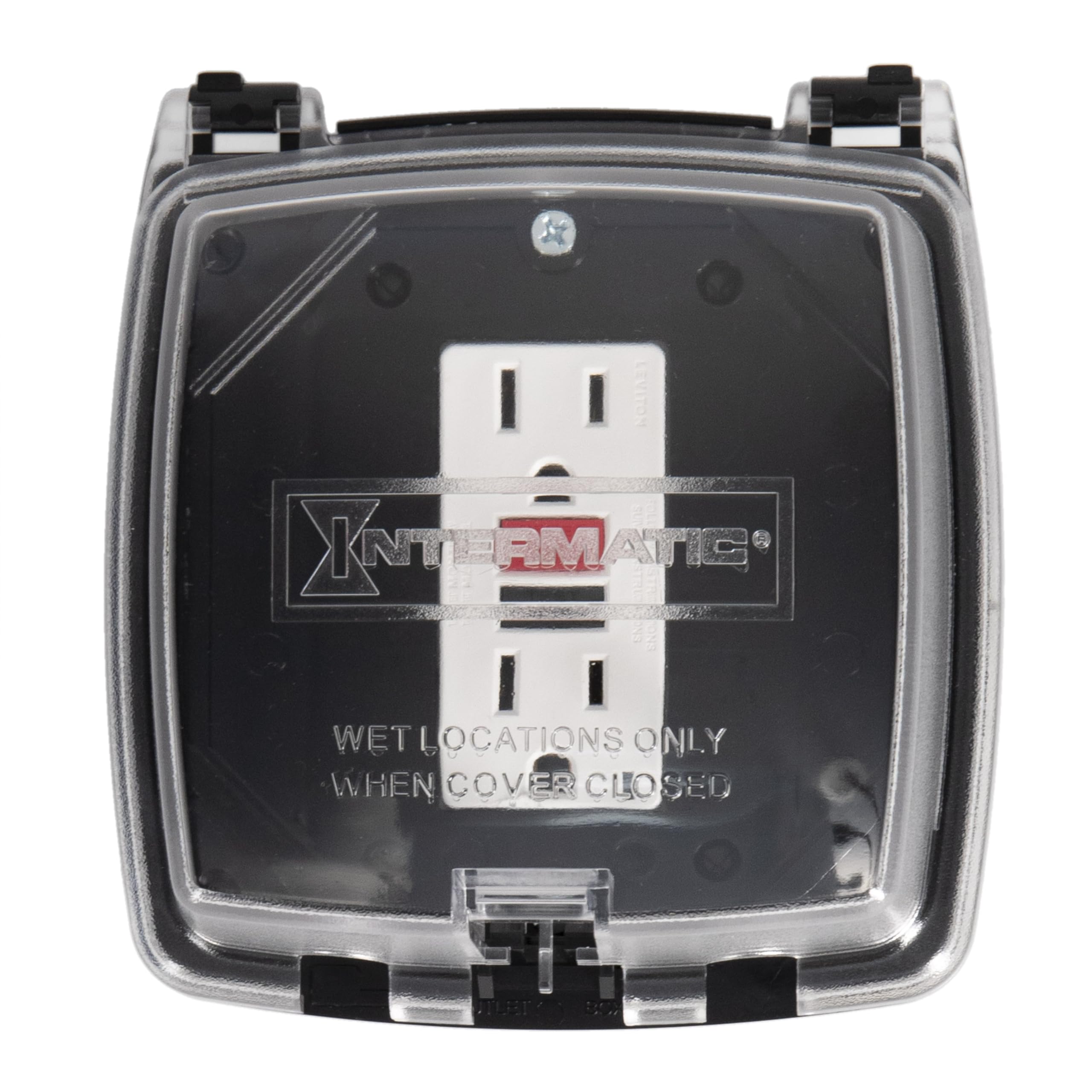 Intermatic WP1020C 2-1/4” Deep Weatherproof Outlet Cover – UV Stabilized Clear, GFCI & Duplex, Vertical Mount, UL Certified – Fits Single Device Only for Larger Double-Gang 4” x 4” Boxes