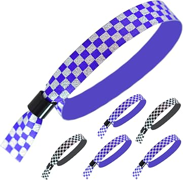 Cloth Event Wristbands,Silver with Blue Checkered,100pcs