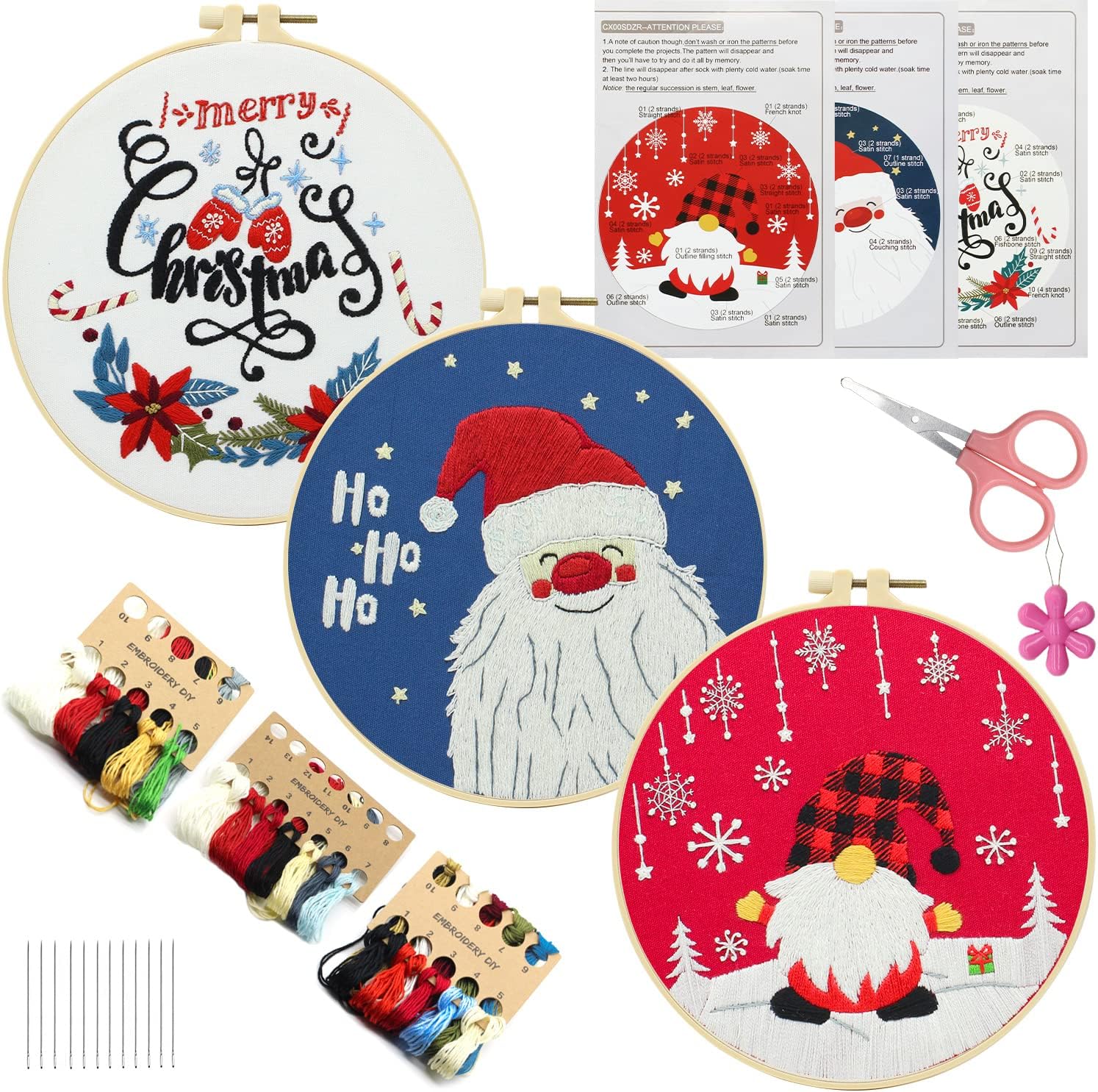 Christmas Embroidery Kits,3 Set Embroidery Starter Kits for