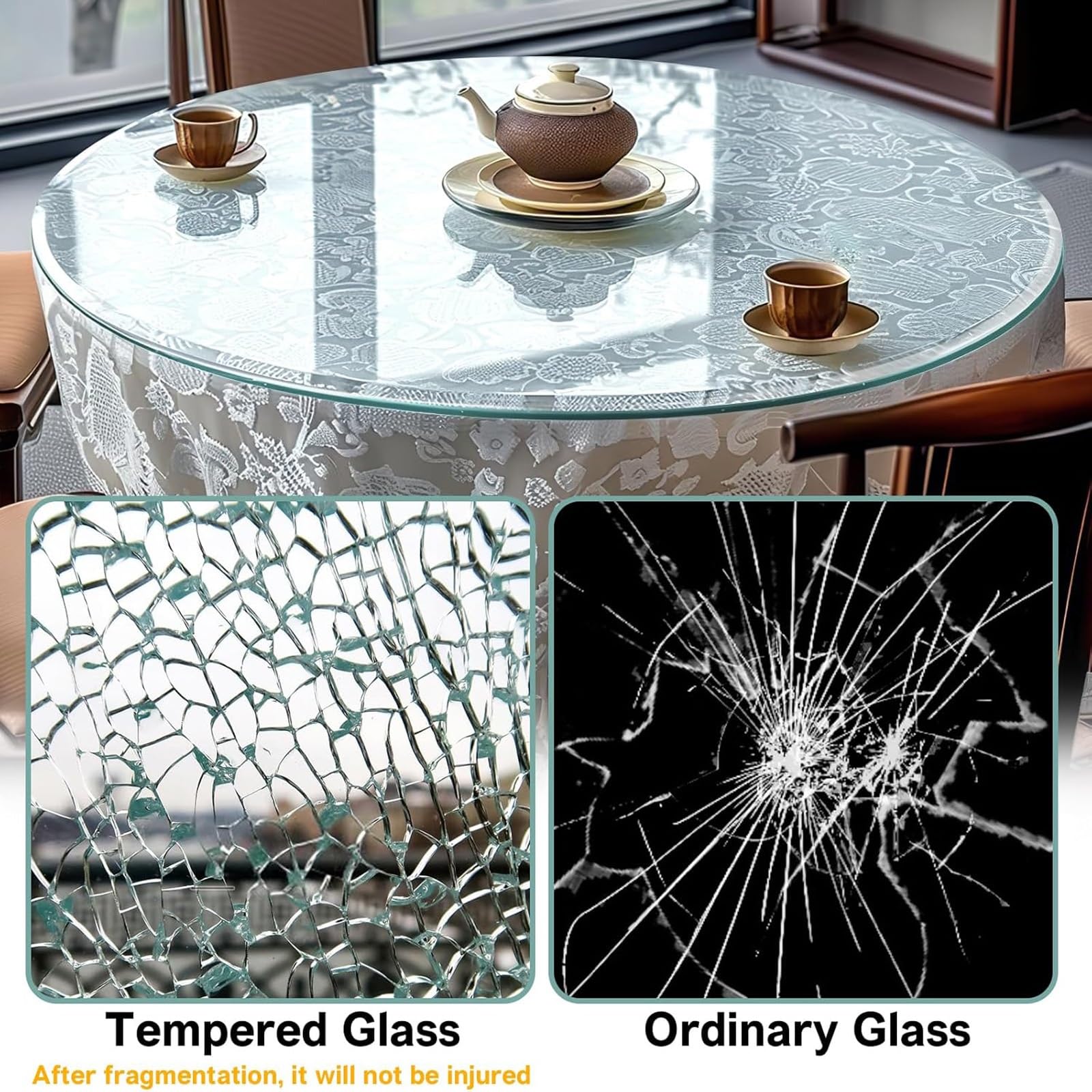 Recambio redondo de cristal, Tablero de mesa vidrio templado redondo transparente, varios tamaños, 8 mm(43CM(17IN))