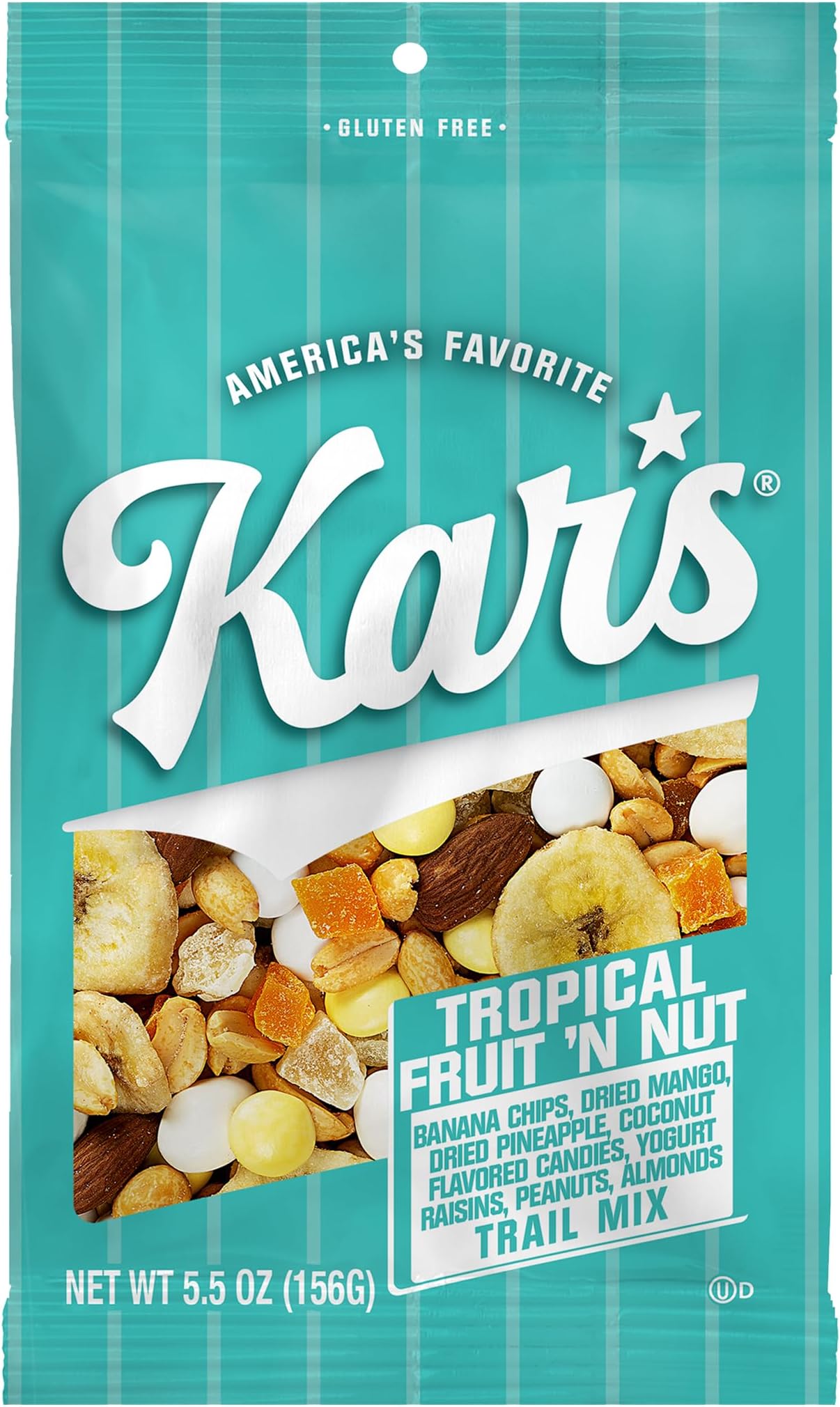 Kar’s Nuts Tropical Fruit ‘N Nut Trail Mix, 5.5 oz Resealable Pouch (Pack of 12), Gluten-Free Trail Mix Snack