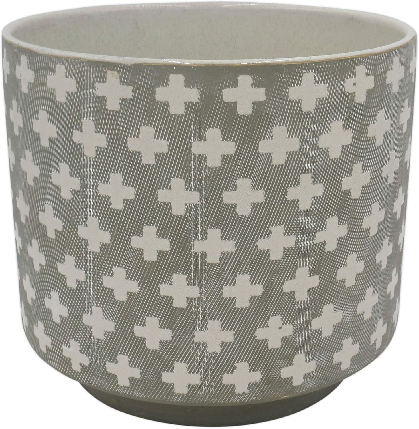 Amazon Brand – Rivet Rustic Cross-Patterned Stoneware Planter, 6.3"H, White and Gray